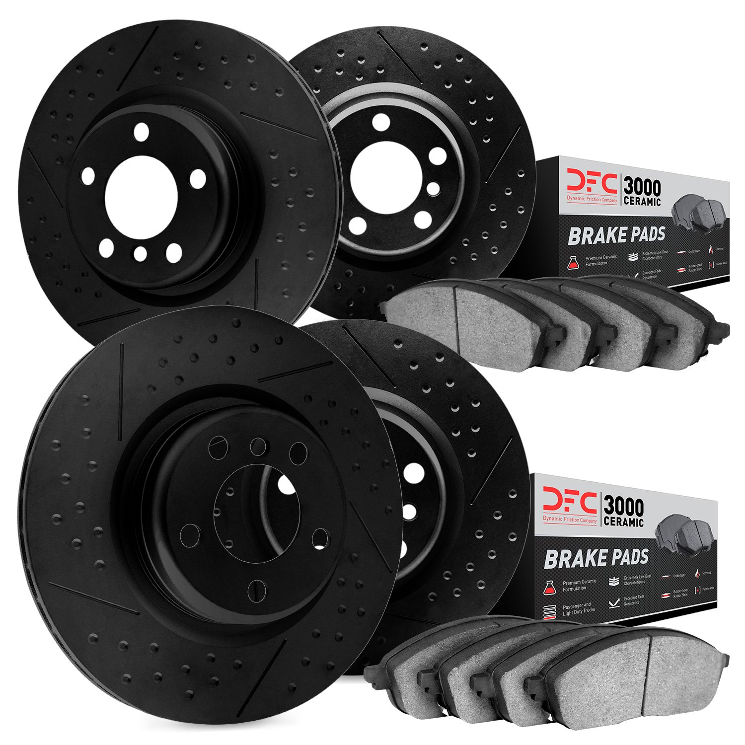 7304-45013 Dimpled & Slotted Brake Rotors with 3000-Series Ceramic Brake Pads Kit [Silver], 2009-2009 GM, Position: Front and Re