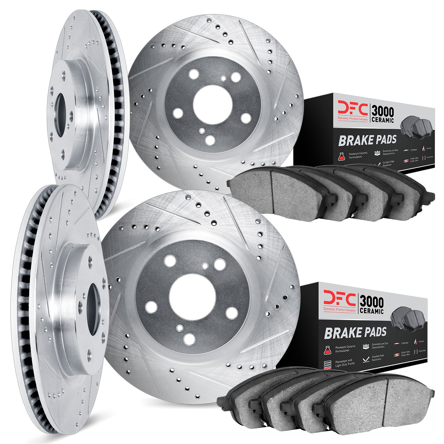 7304-45022 Drilled/Slotted Brake Rotor with 3000-Series Ceramic Brake Pads Kit [Silver], 2011-2011 GM, Position: Front and Rear