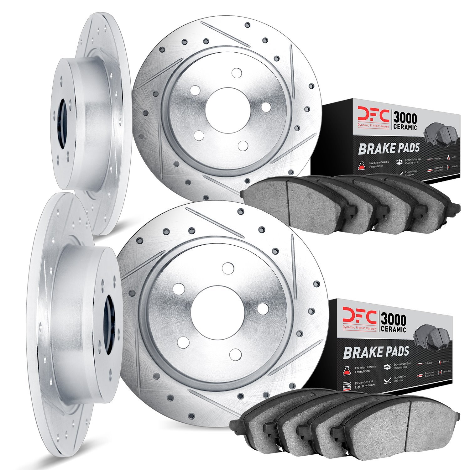 7304-52001 Drilled/Slotted Brake Rotor with 3000-Series Ceramic Brake Pads Kit [Silver], 1984-1987 GM, Position: Front and Rear