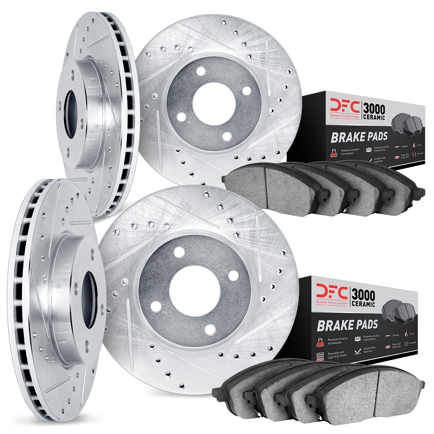 7304-56009 Drilled/Slotted Brake Rotor with 3000-Series Ceramic Brake Pads Kit [Silver], 1995-2000 Ford/Lincoln/Mercury/Mazda, P