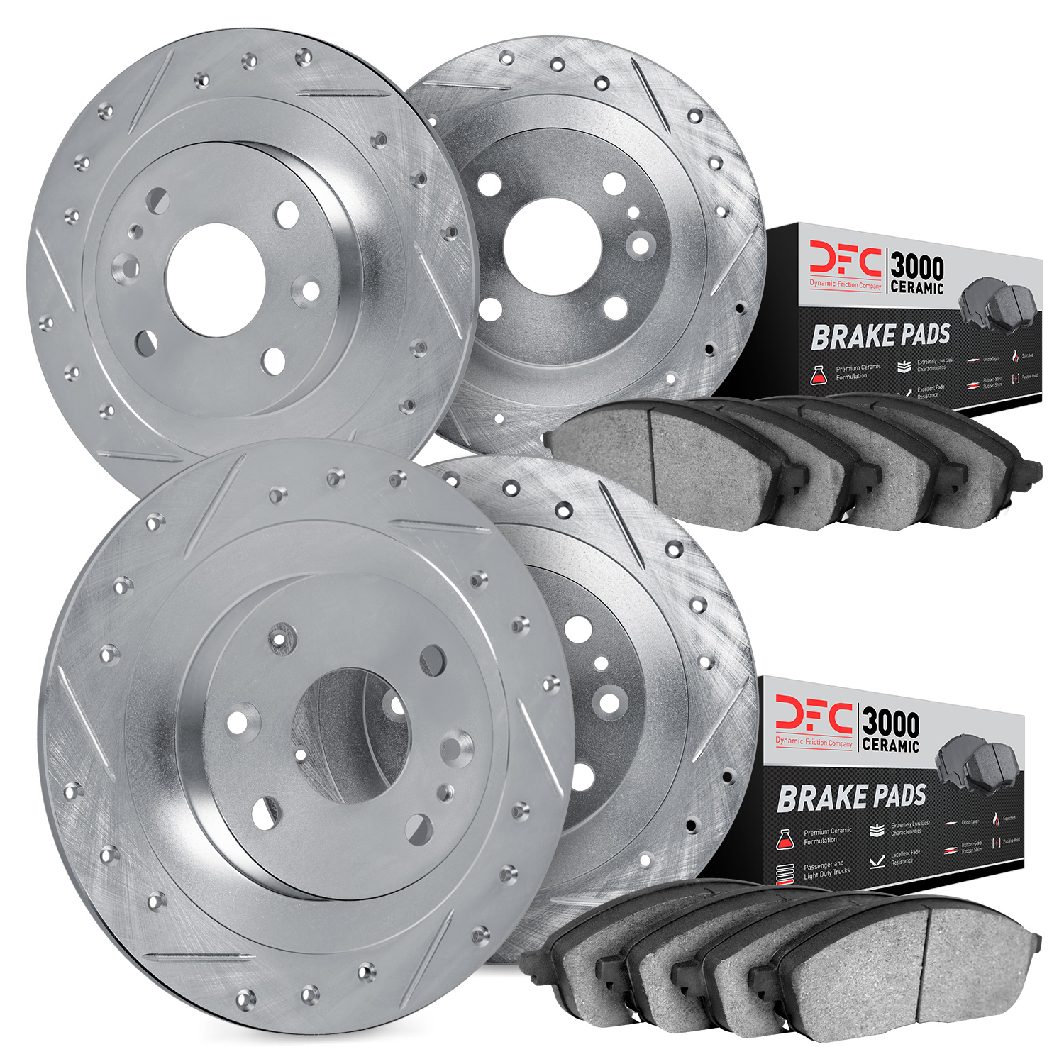 7304-67002 Drilled/Slotted Brake Rotor with 3000-Series Ceramic Brake Pads Kit [Silver], 1982-1983 Infiniti/Nissan, Position: Fr