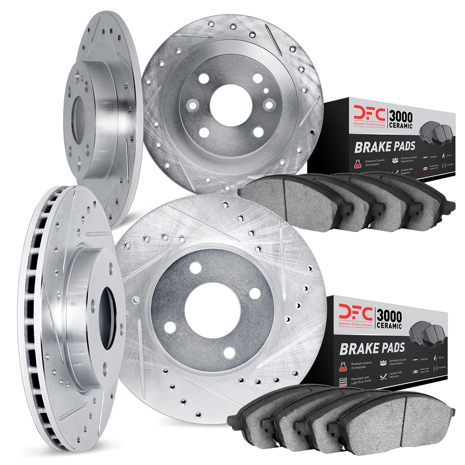 7304-74002 Drilled/Slotted Brake Rotor with 3000-Series Ceramic Brake Pads Kit [Silver], 1990-1991 Audi/Volkswagen, Position: Fr