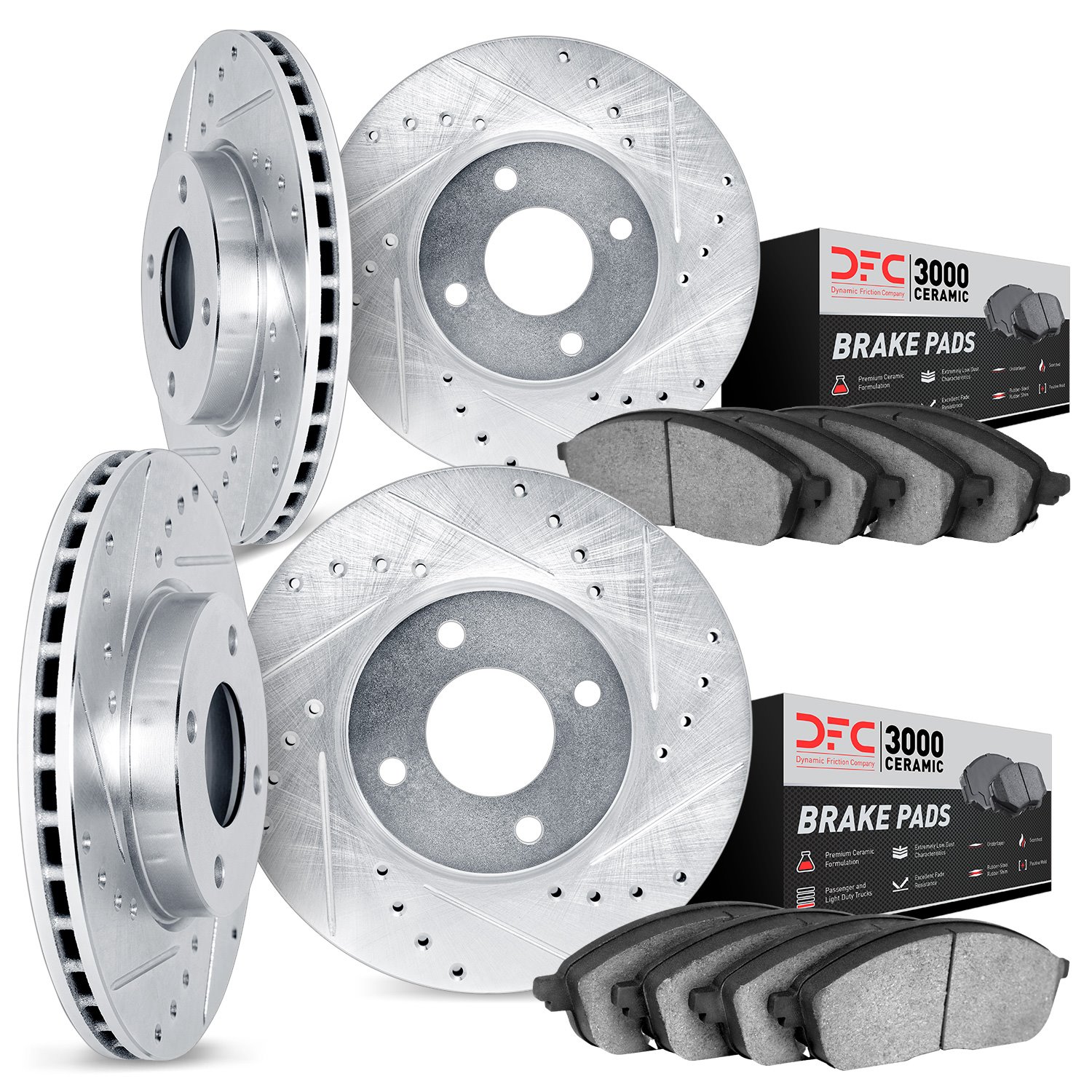 7304-76003 Drilled/Slotted Brake Rotor with 3000-Series Ceramic Brake Pads Kit [Silver], 1985-1988 Lexus/Toyota/Scion, Position: