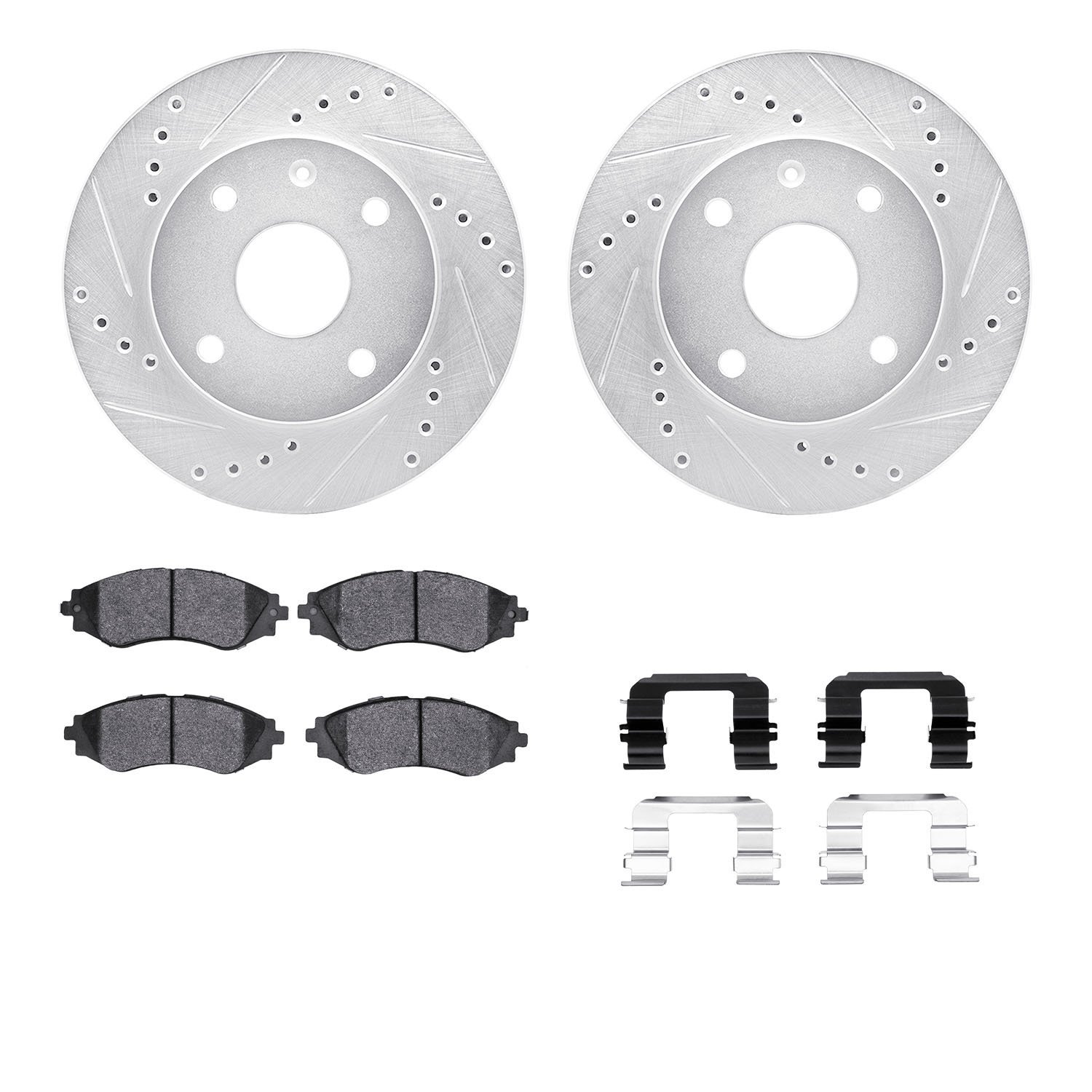 7312-01010 Drilled/Slotted Brake Rotor with 3000-Series Ceramic Brake Pads Kit & Hardware [Silver], 2004-2010 Multiple Makes/Mod