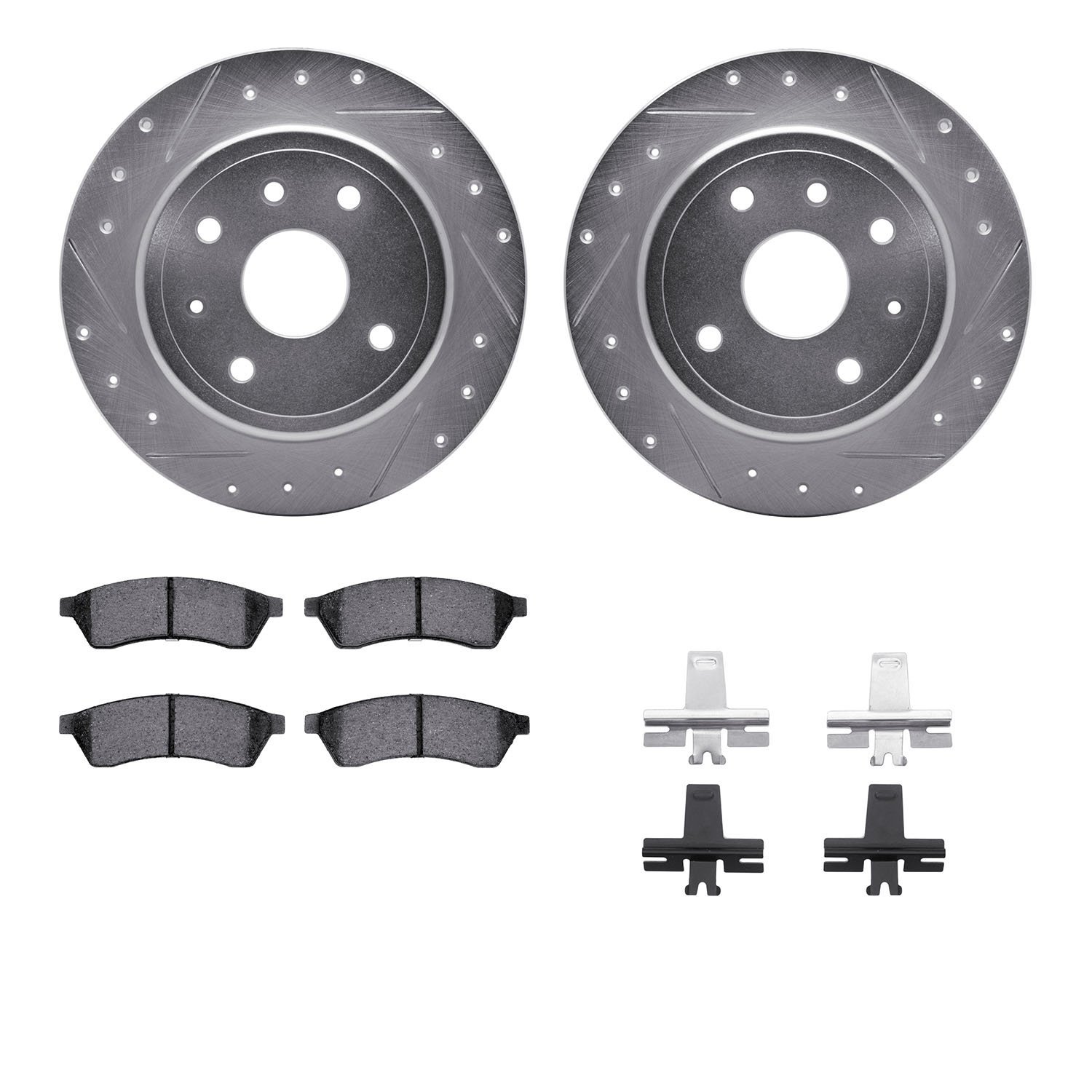 7312-01014 Drilled/Slotted Brake Rotor with 3000-Series Ceramic Brake Pads Kit & Hardware [Silver], 2004-2009 Multiple Makes/Mod