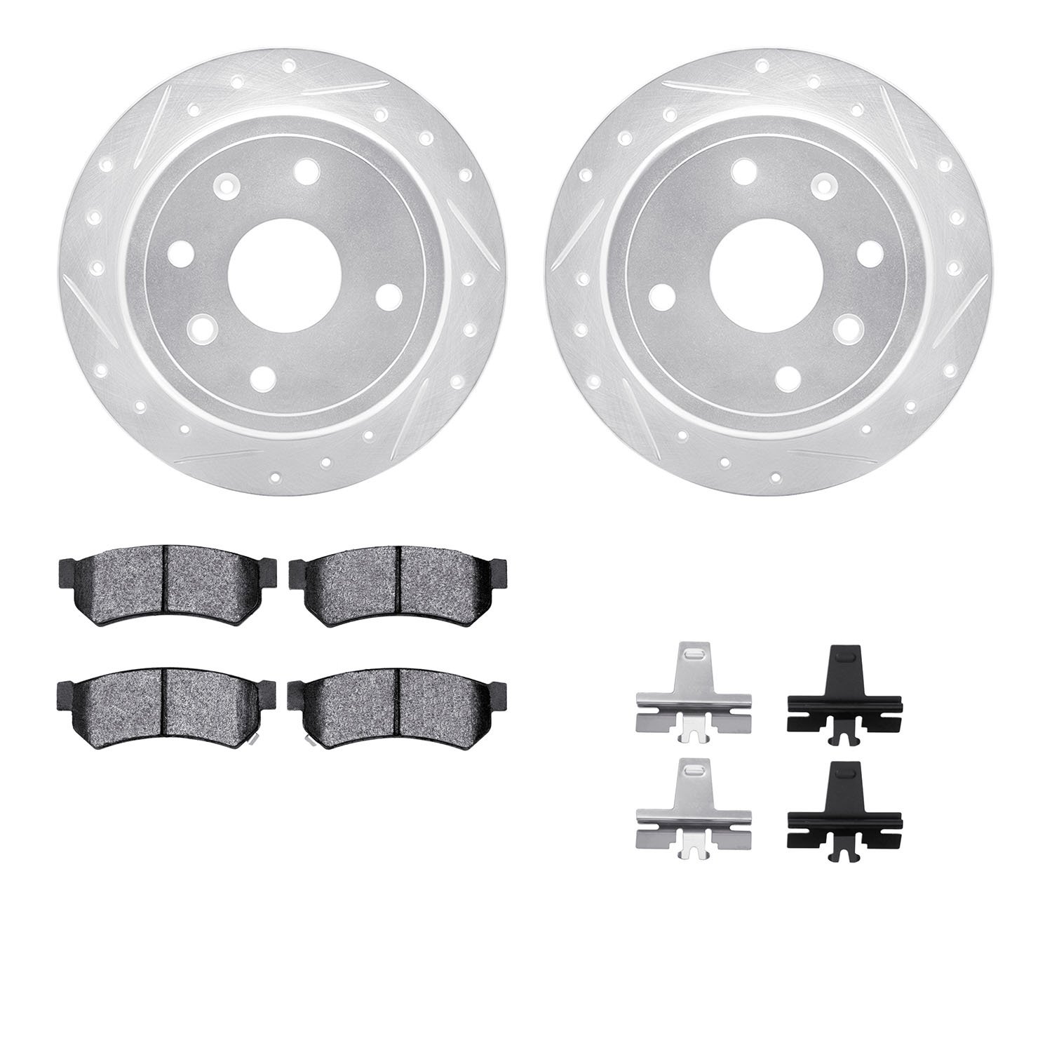 7312-01021 Drilled/Slotted Brake Rotor with 3000-Series Ceramic Brake Pads Kit & Hardware [Silver], 2007-2010 Multiple Makes/Mod