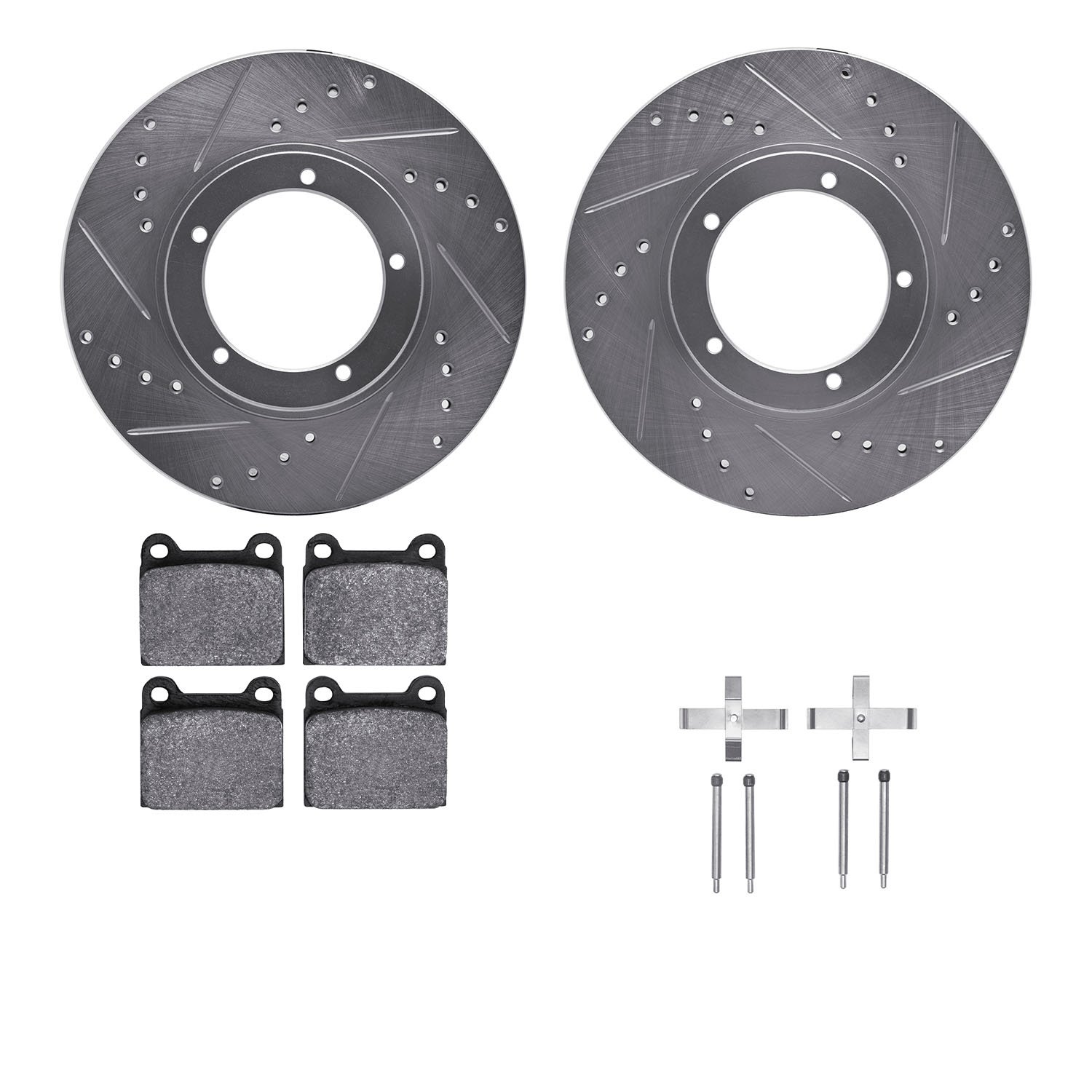 7312-02004 Drilled/Slotted Brake Rotor with 3000-Series Ceramic Brake Pads Kit & Hardware [Silver], 1967-1974 Porsche, Position: