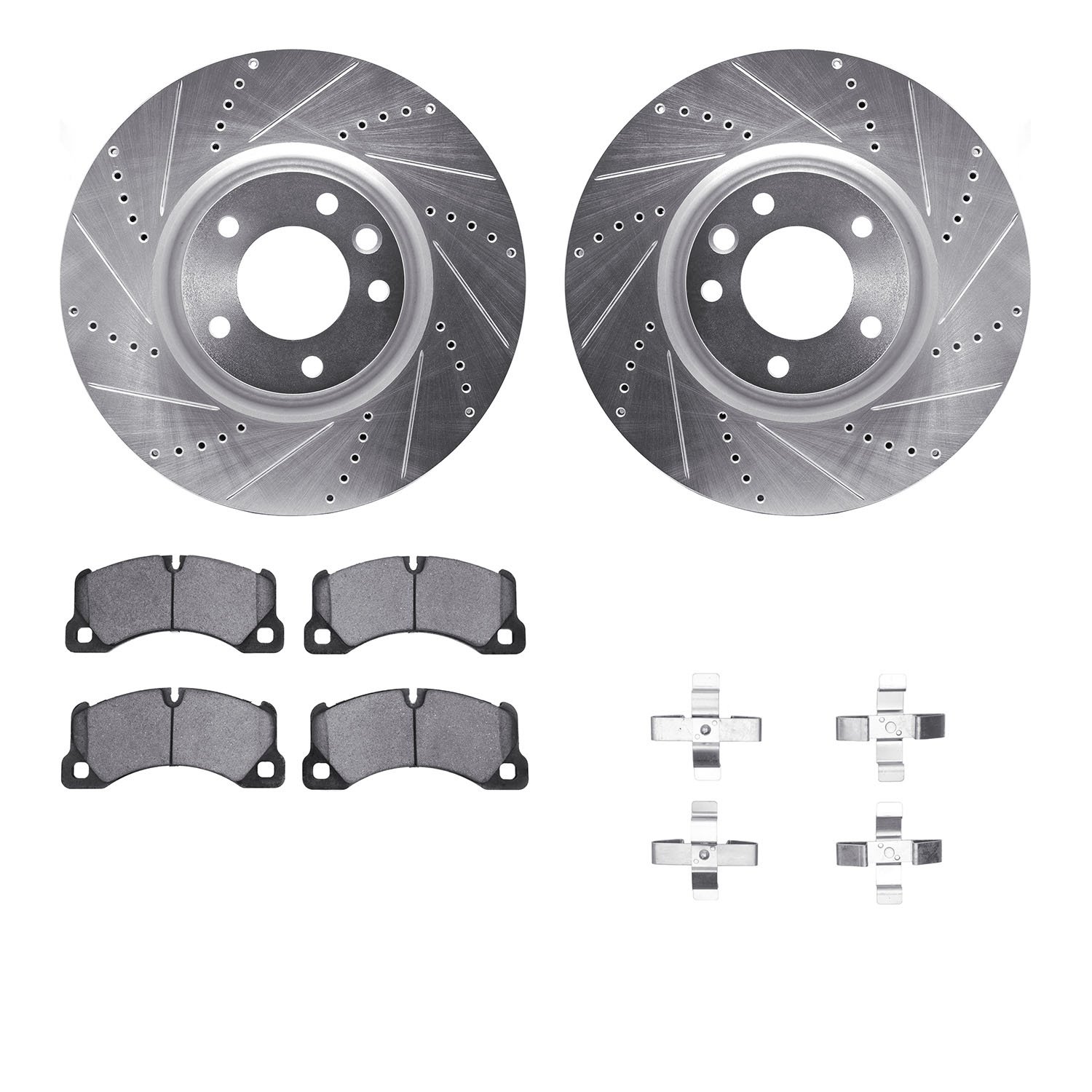 7312-02014 Drilled/Slotted Brake Rotor with 3000-Series Ceramic Brake Pads Kit & Hardware [Silver], 2008-2009 Multiple Makes/Mod