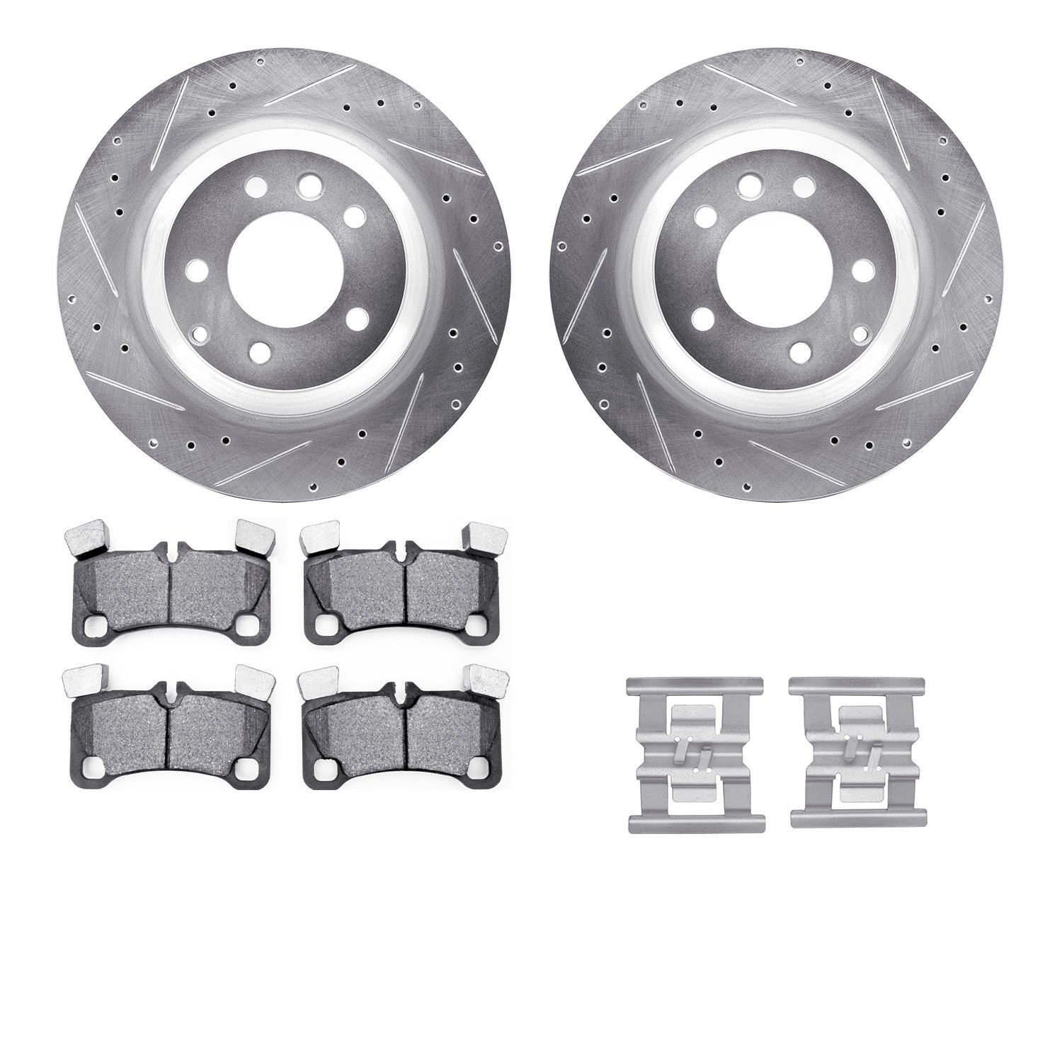 7312-02016 Drilled/Slotted Brake Rotor with 3000-Series Ceramic Brake Pads Kit & Hardware [Silver], 2008-2010 Multiple Makes/Mod