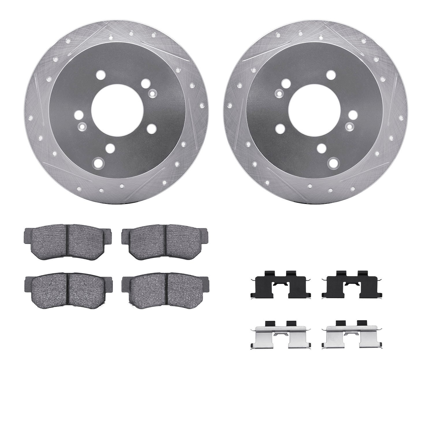 7312-03021 Drilled/Slotted Brake Rotor with 3000-Series Ceramic Brake Pads Kit & Hardware [Silver], 2001-2010 Kia/Hyundai/Genesi