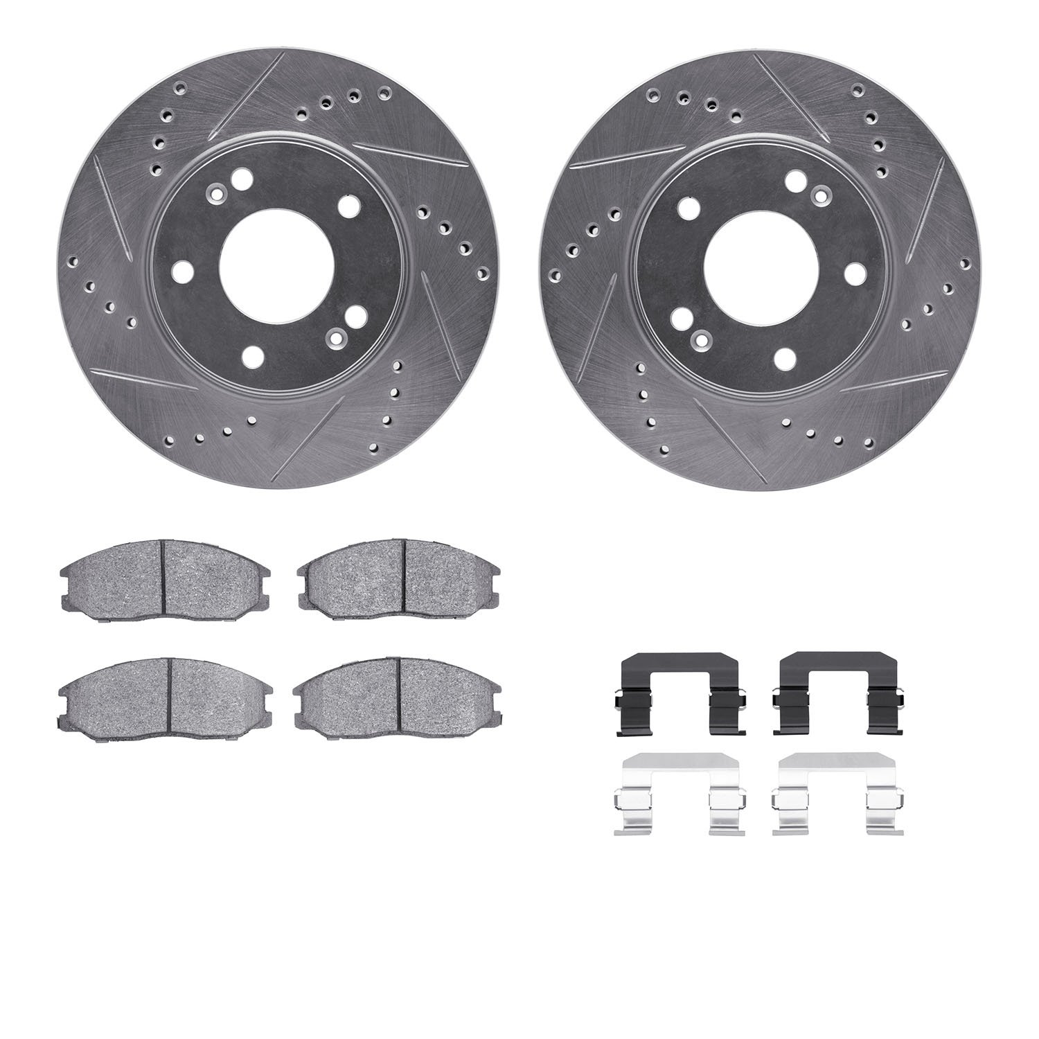 7312-03024 Drilled/Slotted Brake Rotor with 3000-Series Ceramic Brake Pads Kit & Hardware [Silver], 2001-2005 Kia/Hyundai/Genesi