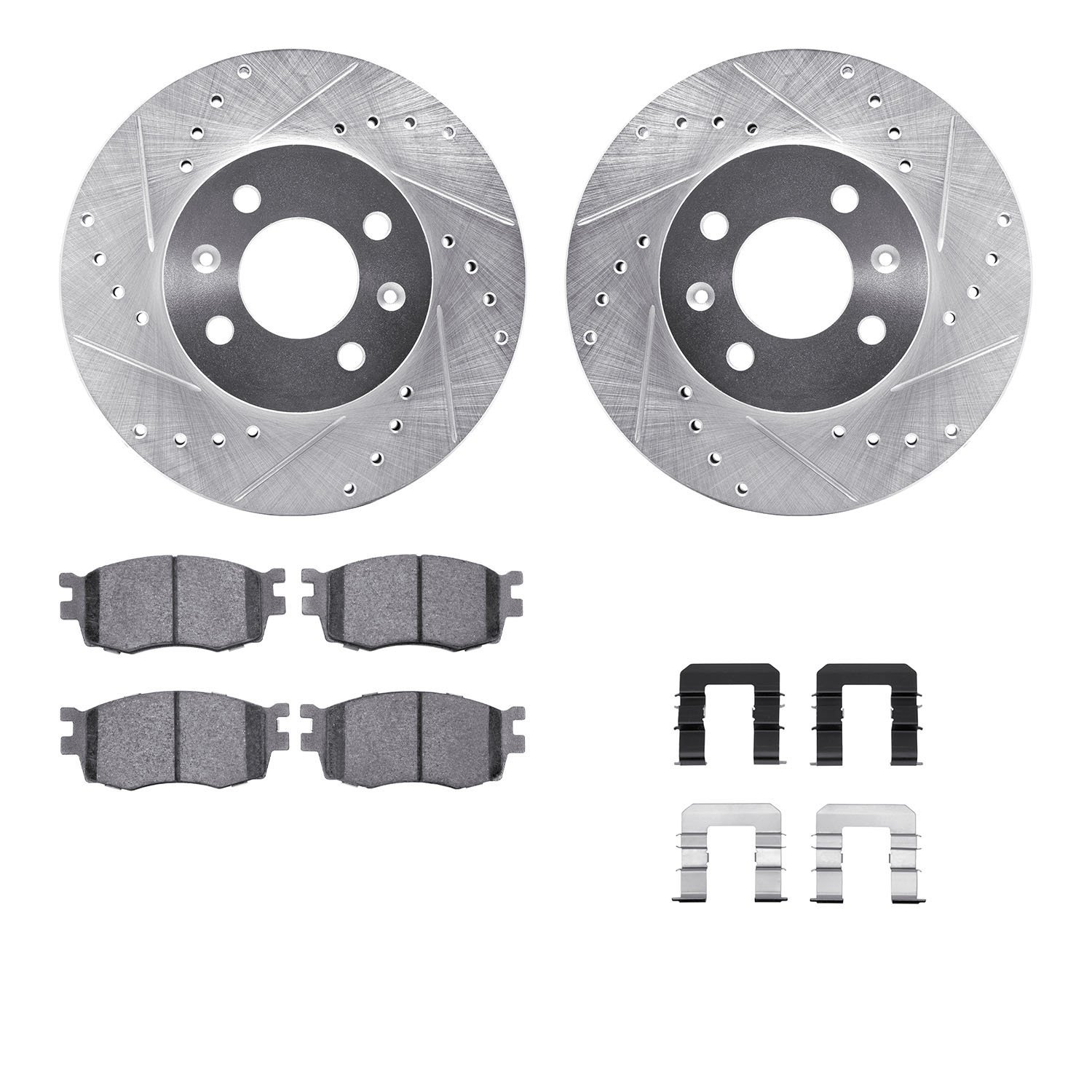 7312-03034 Drilled/Slotted Brake Rotor with 3000-Series Ceramic Brake Pads Kit & Hardware [Silver], 2006-2012 Multiple Makes/Mod