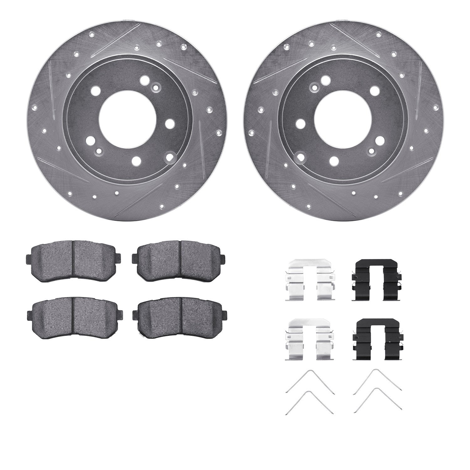 7312-03040 Drilled/Slotted Brake Rotor with 3000-Series Ceramic Brake Pads Kit & Hardware [Silver], 2016-2020 Kia/Hyundai/Genesi