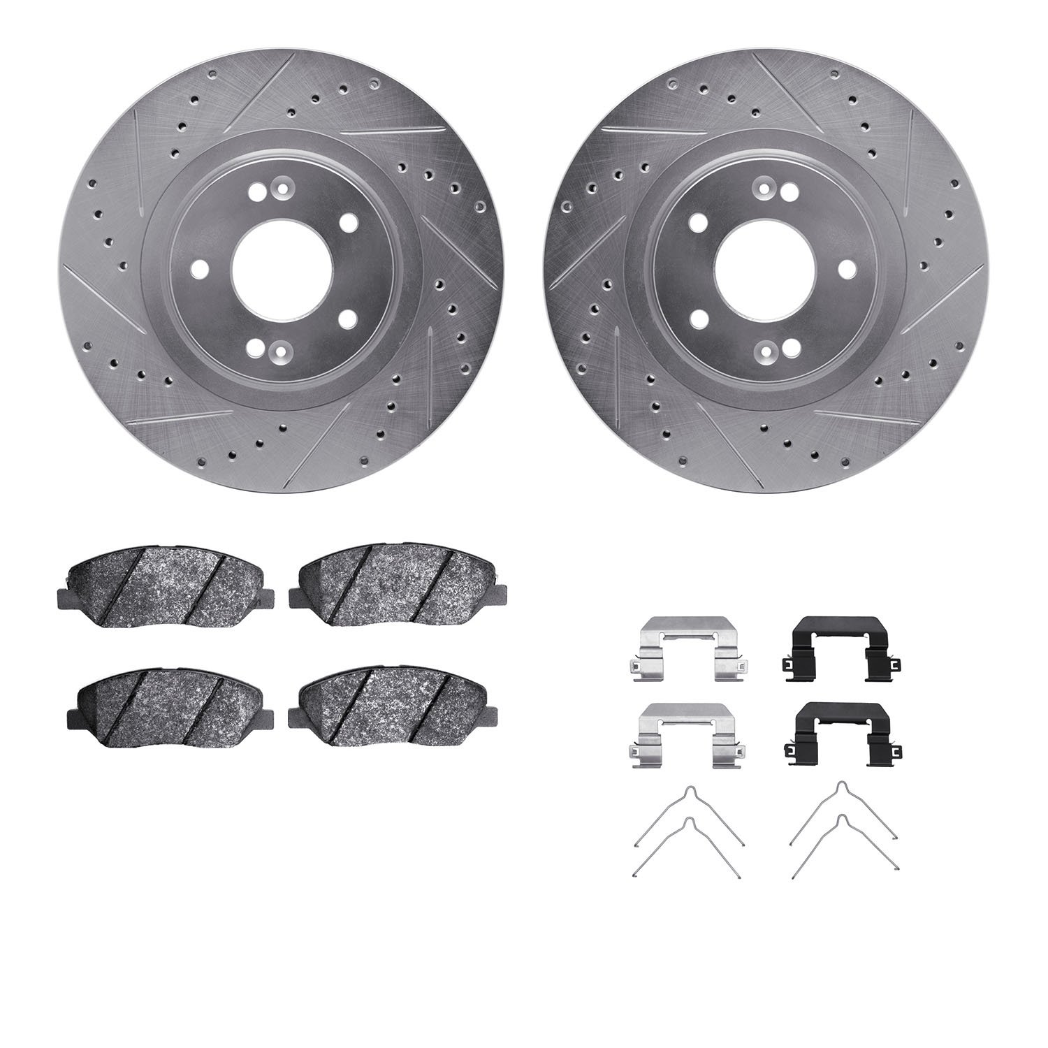 7312-03042 Drilled/Slotted Brake Rotor with 3000-Series Ceramic Brake Pads Kit & Hardware [Silver], 2013-2019 Kia/Hyundai/Genesi