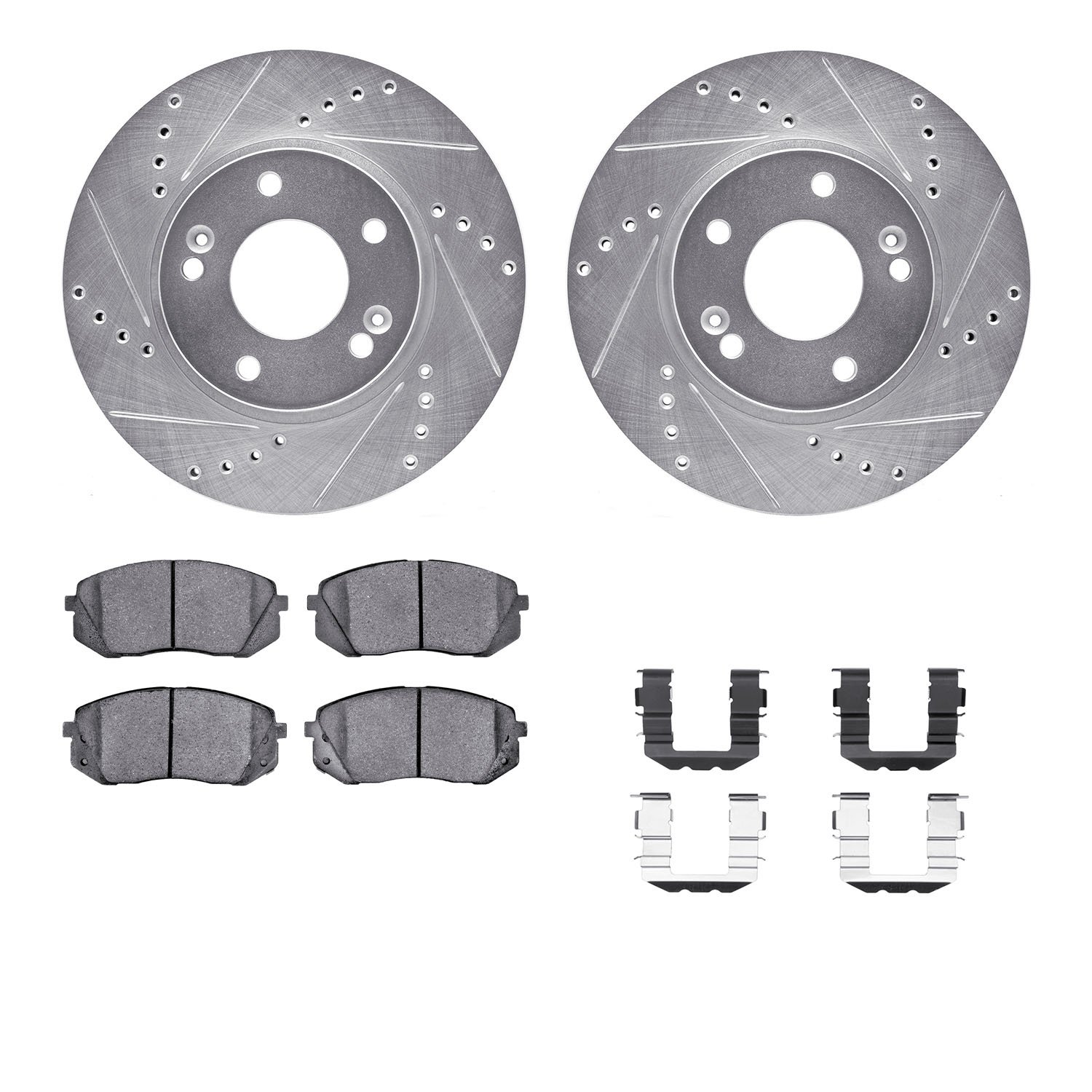 7312-03046 Drilled/Slotted Brake Rotor with 3000-Series Ceramic Brake Pads Kit & Hardware [Silver], 2015-2015 Kia/Hyundai/Genesi