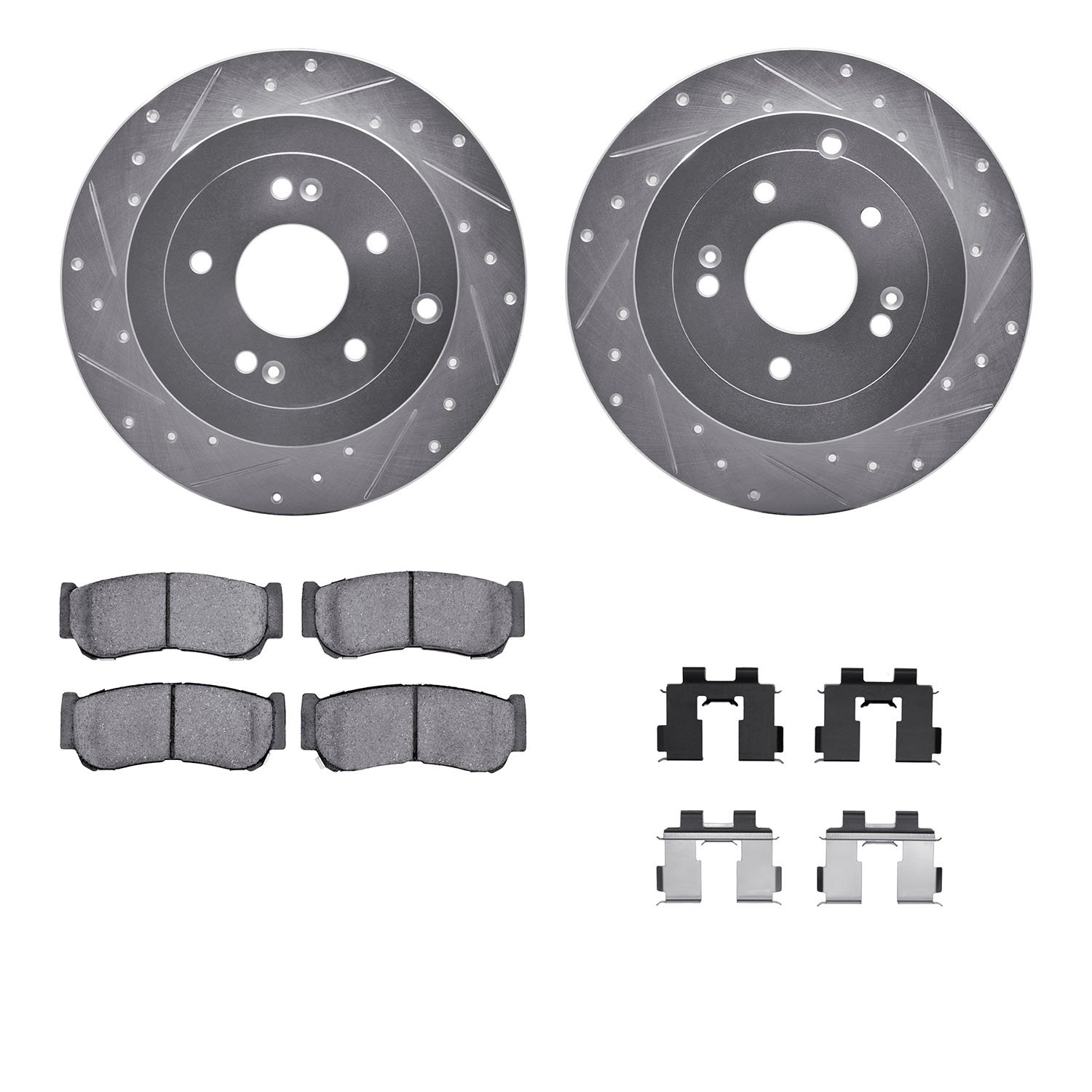 7312-03048 Drilled/Slotted Brake Rotor with 3000-Series Ceramic Brake Pads Kit & Hardware [Silver], 2007-2009 Kia/Hyundai/Genesi