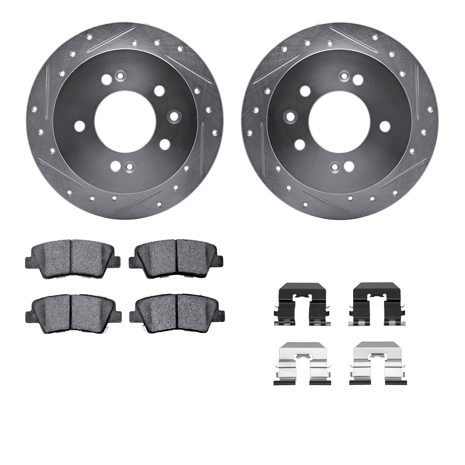 7312-03055 Drilled/Slotted Brake Rotor with 3000-Series Ceramic Brake Pads Kit & Hardware [Silver], 2010-2010 Kia/Hyundai/Genesi