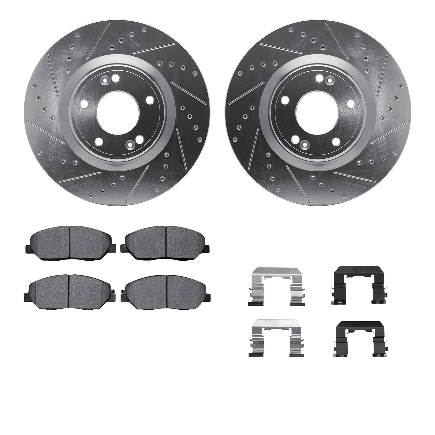 7312-03056 Drilled/Slotted Brake Rotor with 3000-Series Ceramic Brake Pads Kit & Hardware [Silver], 2009-2011 Kia/Hyundai/Genesi