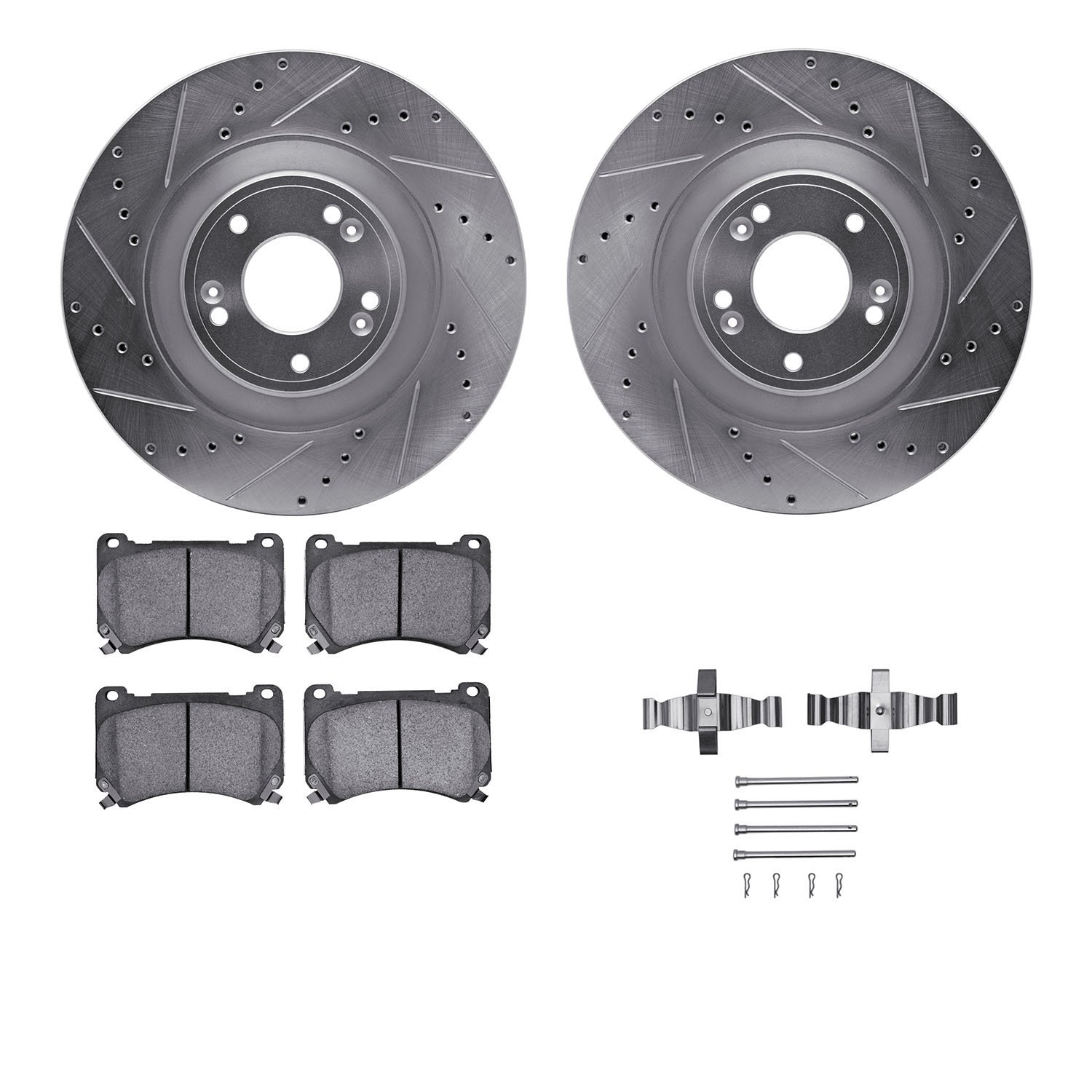7312-03058 Drilled/Slotted Brake Rotor with 3000-Series Ceramic Brake Pads Kit & Hardware [Silver], 2011-2014 Kia/Hyundai/Genesi