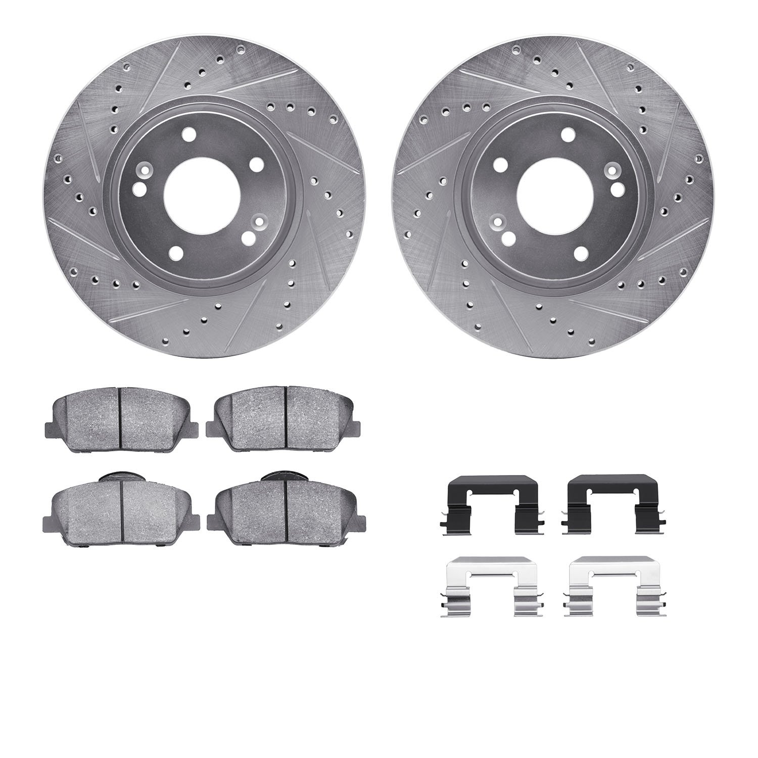 7312-03062 Drilled/Slotted Brake Rotor with 3000-Series Ceramic Brake Pads Kit & Hardware [Silver], 2013-2015 Kia/Hyundai/Genesi