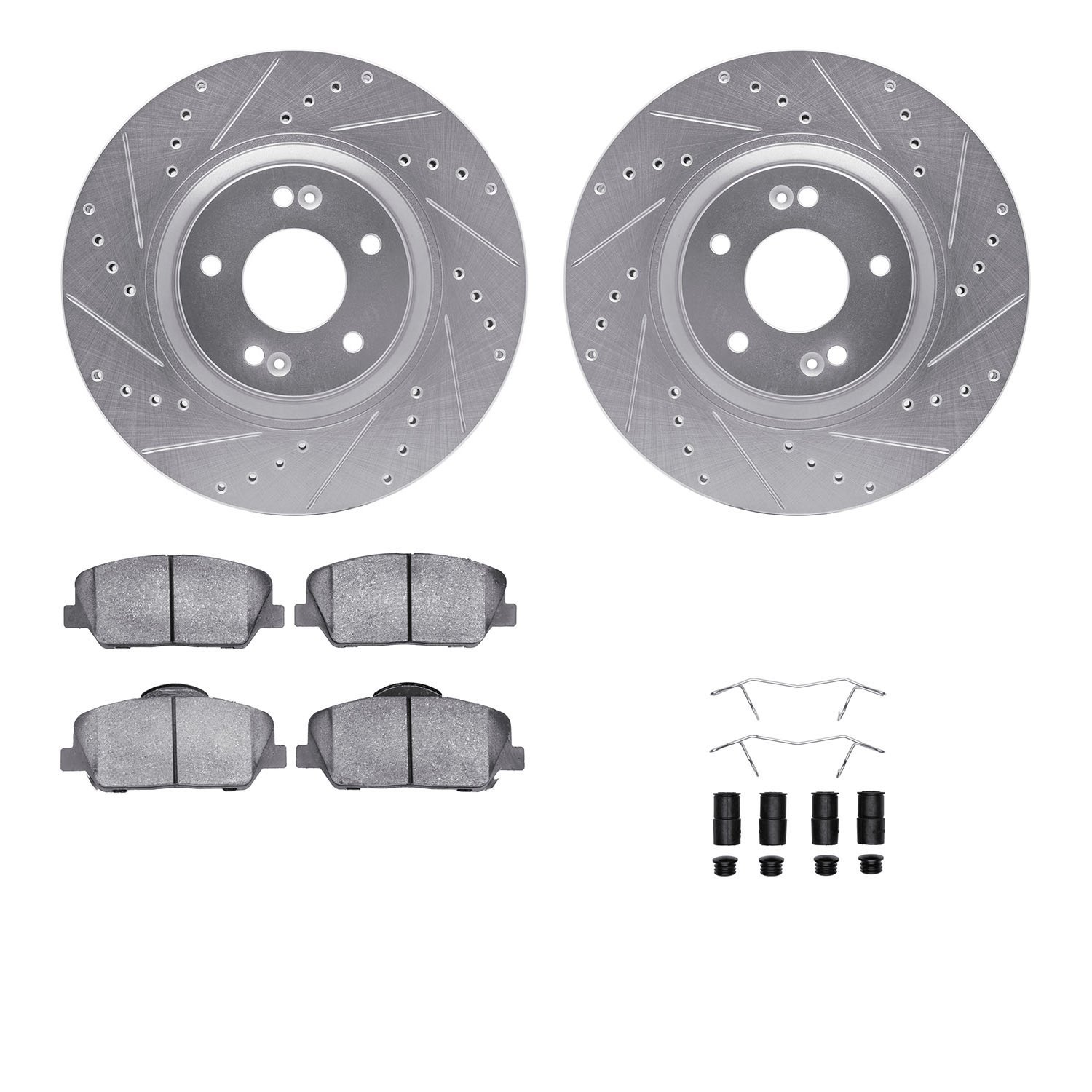 7312-03063 Drilled/Slotted Brake Rotor with 3000-Series Ceramic Brake Pads Kit & Hardware [Silver], 2011-2015 Kia/Hyundai/Genesi