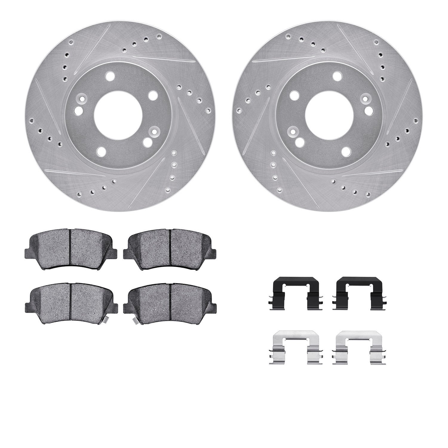 7312-03069 Drilled/Slotted Brake Rotor with 3000-Series Ceramic Brake Pads Kit & Hardware [Silver], 2012-2016 Kia/Hyundai/Genesi