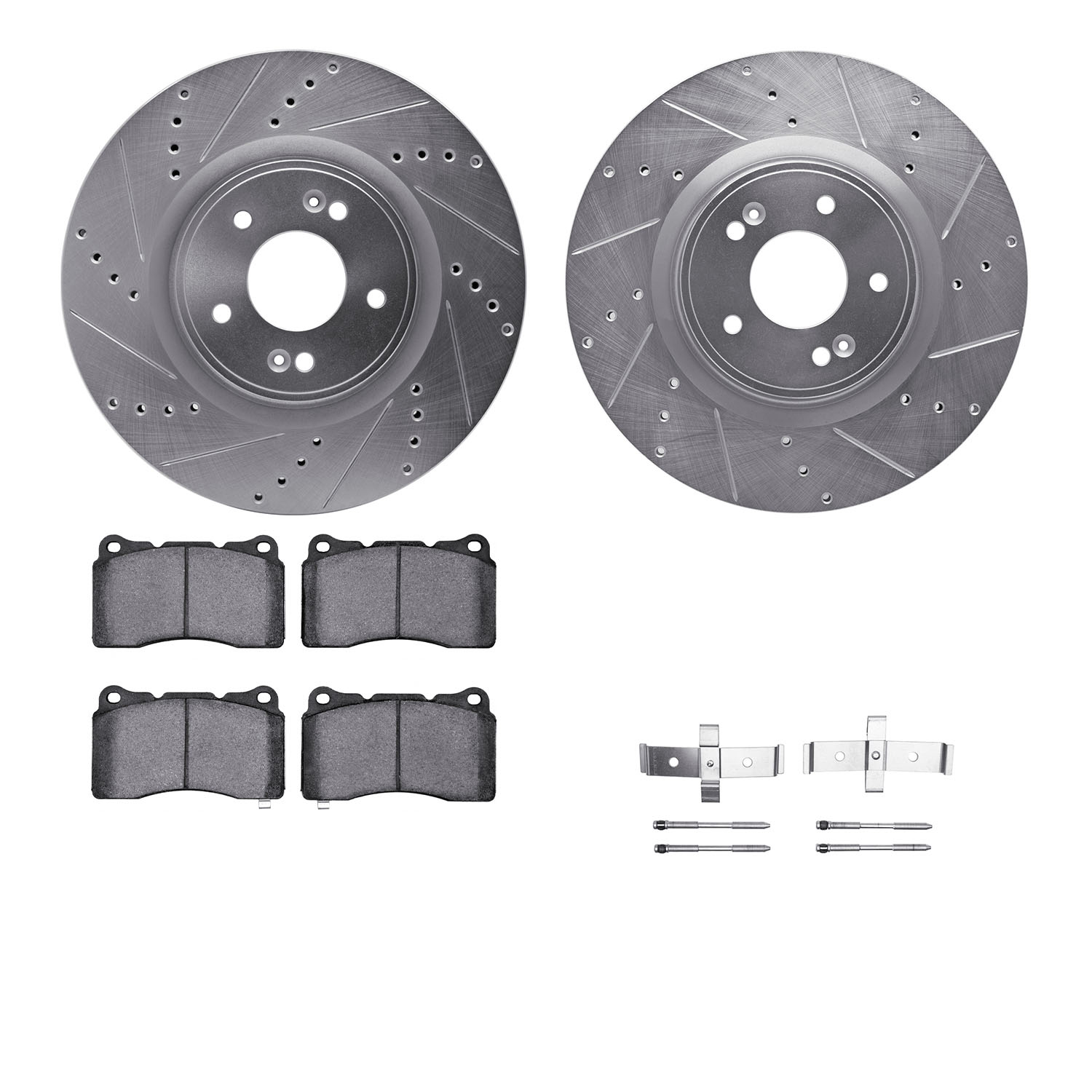 7312-03075 Drilled/Slotted Brake Rotor with 3000-Series Ceramic Brake Pads Kit & Hardware [Silver], 2010-2016 Kia/Hyundai/Genesi