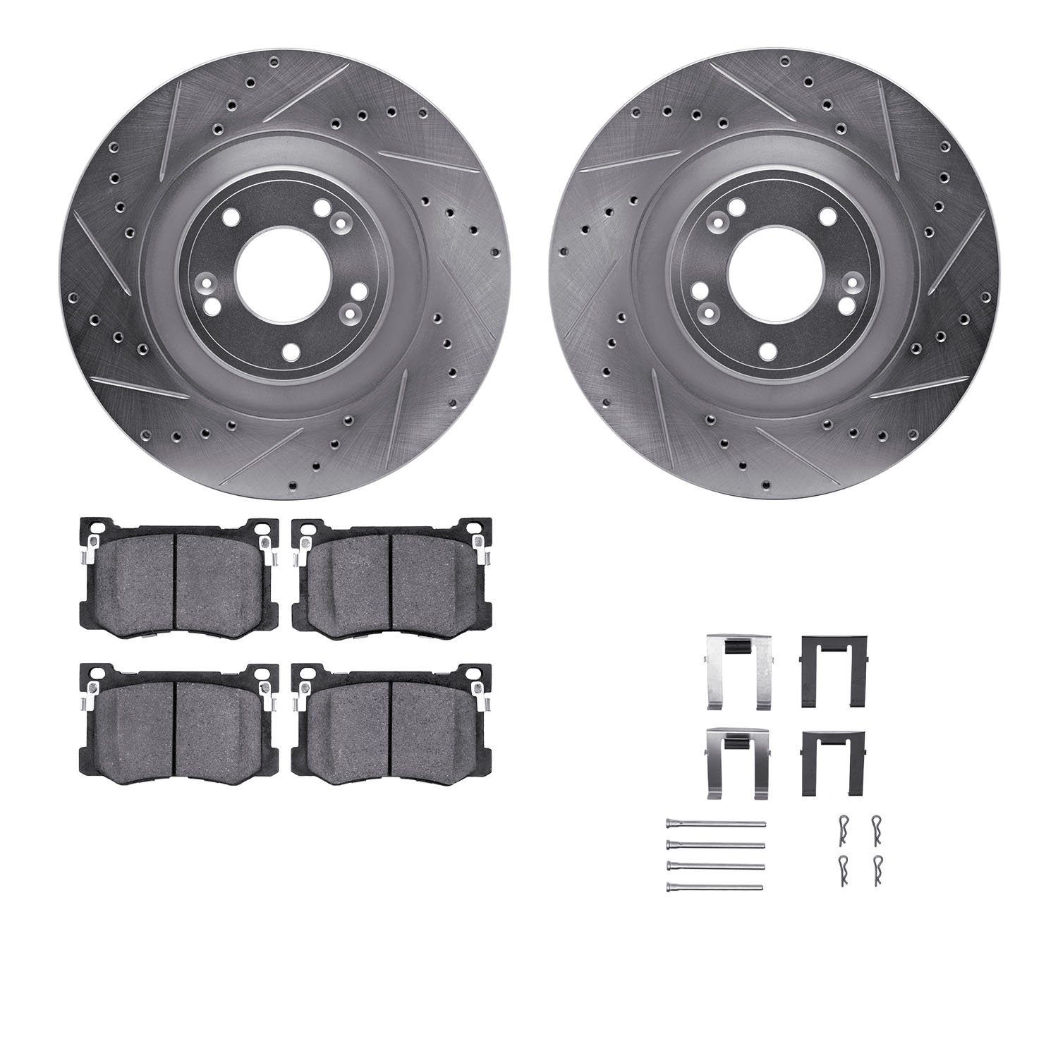 7312-03076 Drilled/Slotted Brake Rotor with 3000-Series Ceramic Brake Pads Kit & Hardware [Silver], 2015-2017 Kia/Hyundai/Genesi