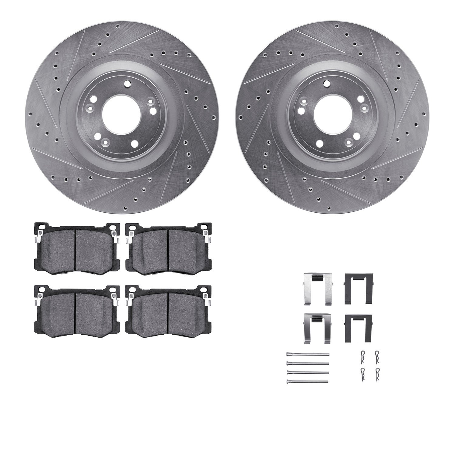 7312-03077 Drilled/Slotted Brake Rotor with 3000-Series Ceramic Brake Pads Kit & Hardware [Silver], 2015-2017 Kia/Hyundai/Genesi