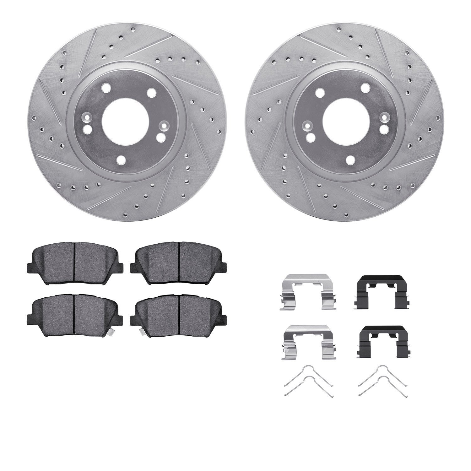 7312-03084 Drilled/Slotted Brake Rotor with 3000-Series Ceramic Brake Pads Kit & Hardware [Silver], 2010-2013 Kia/Hyundai/Genesi