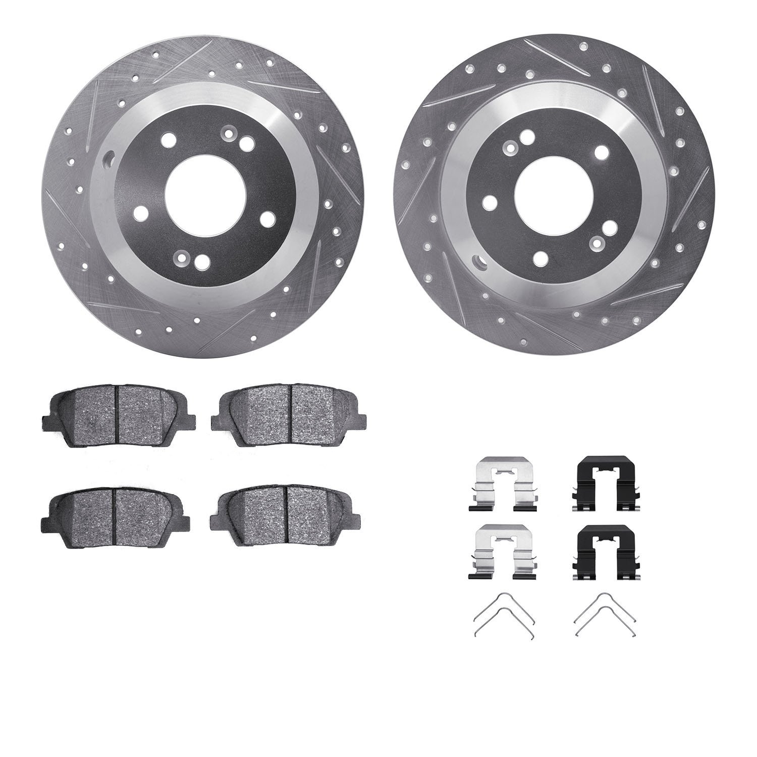 7312-03090 Drilled/Slotted Brake Rotor with 3000-Series Ceramic Brake Pads Kit & Hardware [Silver], 2010-2019 Kia/Hyundai/Genesi