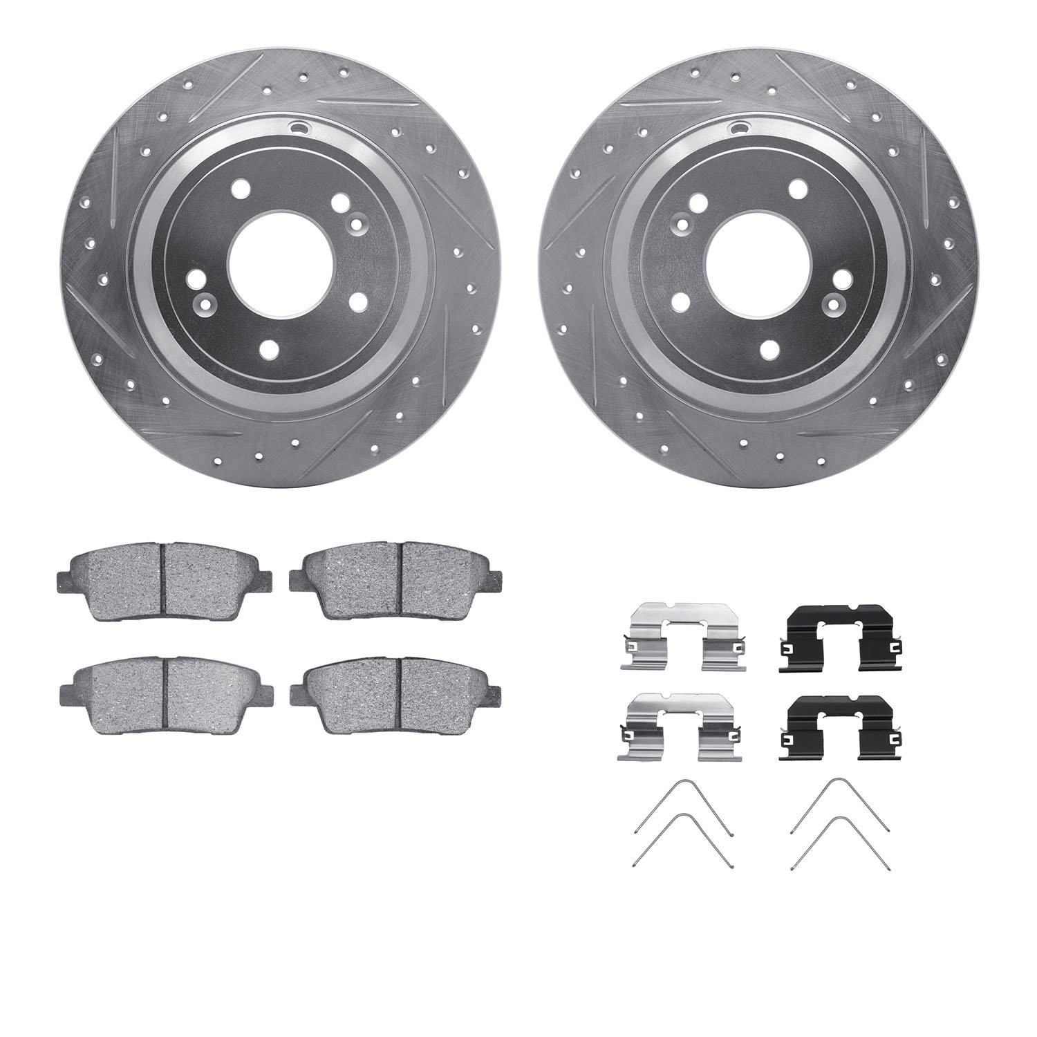 7312-03103 Drilled/Slotted Brake Rotor with 3000-Series Ceramic Brake Pads Kit & Hardware [Silver], 2018-2020 Kia/Hyundai/Genesi