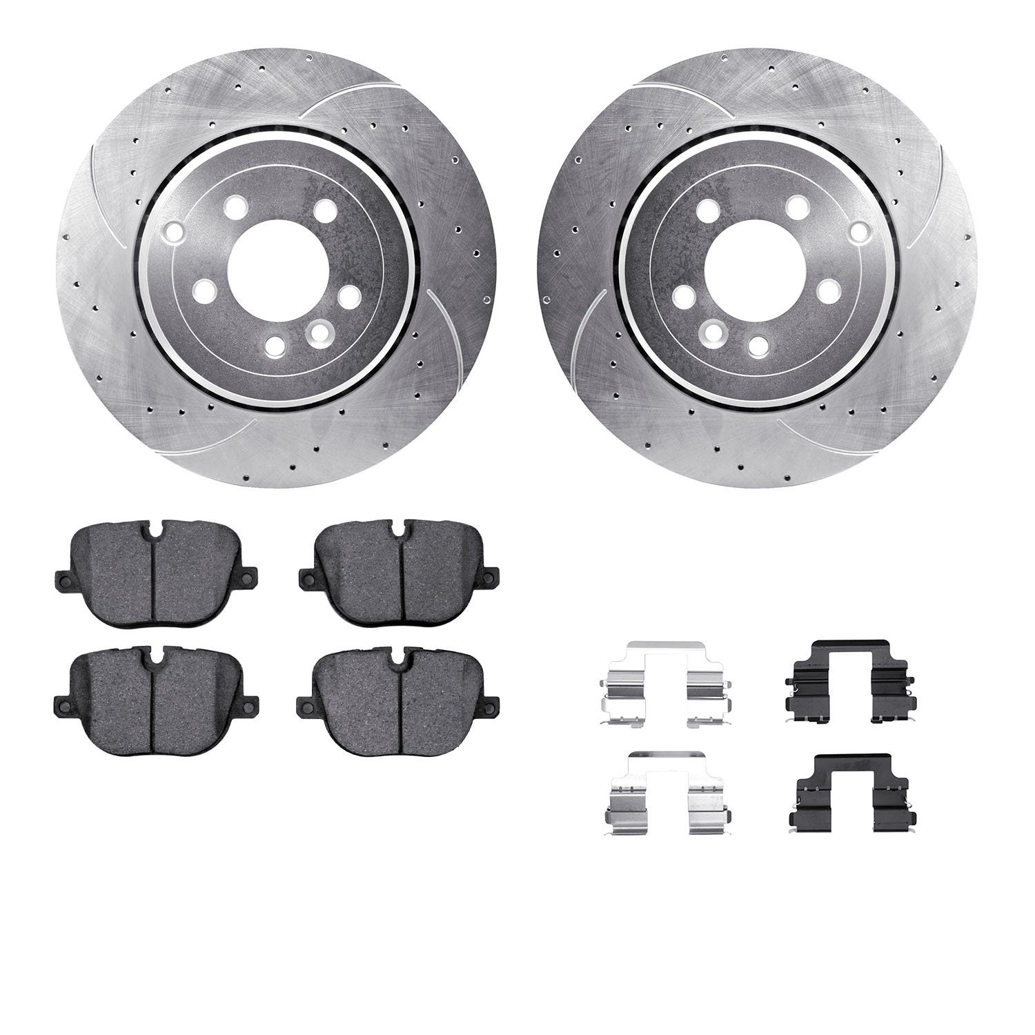 7312-11024 Drilled/Slotted Brake Rotor with 3000-Series Ceramic Brake Pads Kit & Hardware [Silver], 2010-2013 Land Rover, Positi