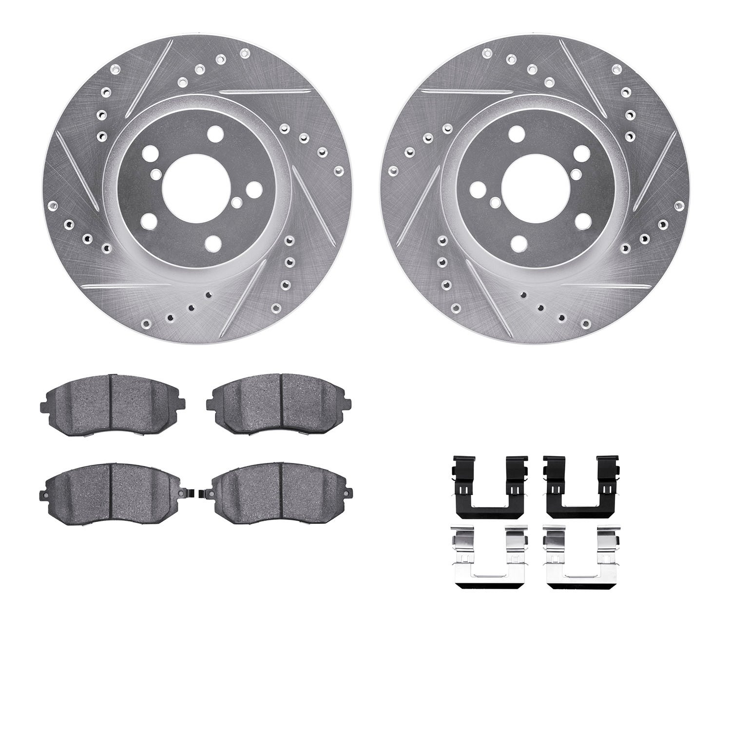 7312-13027 Drilled/Slotted Brake Rotor with 3000-Series Ceramic Brake Pads Kit & Hardware [Silver], 2002-2010 GM, Position: Fron