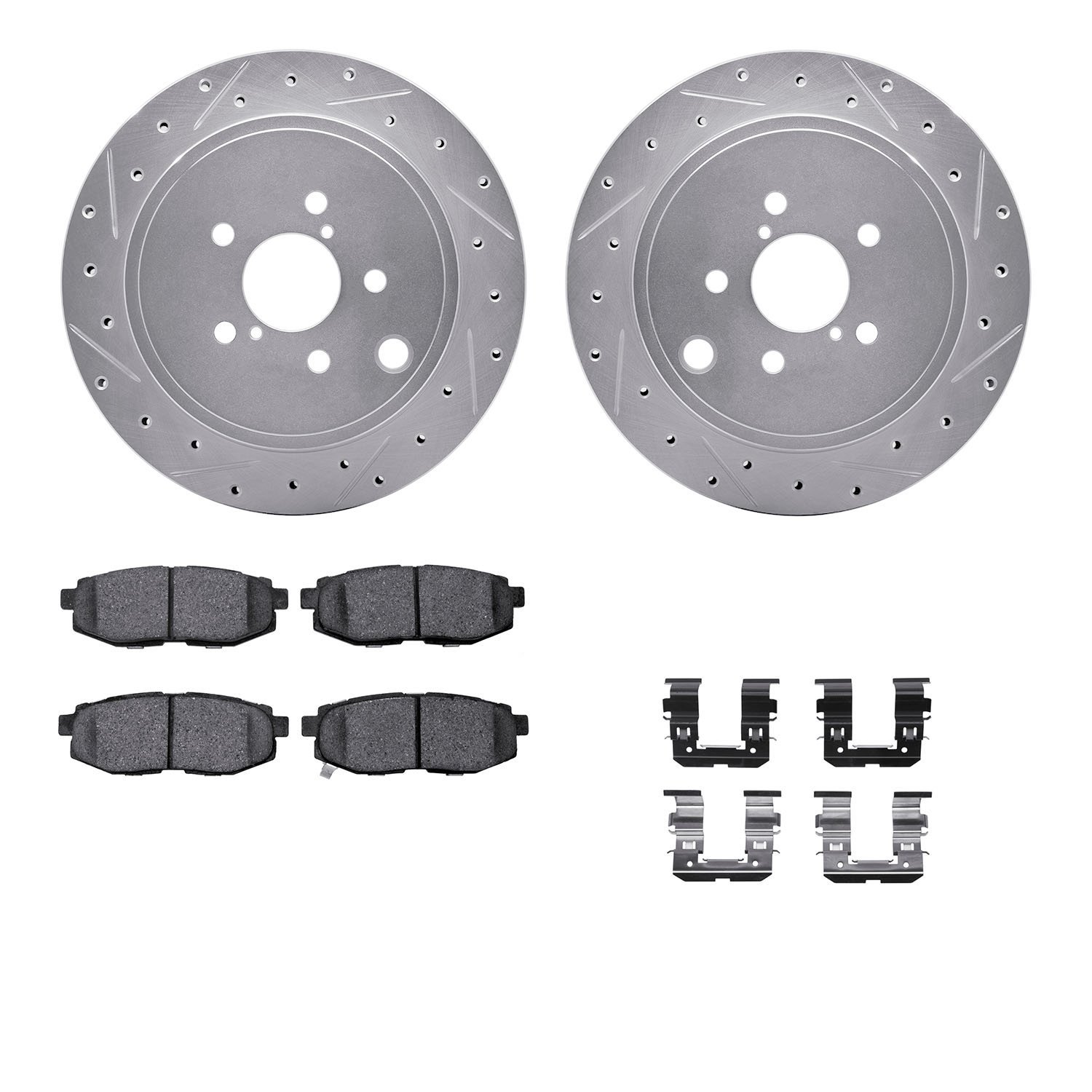 7312-13044 Drilled/Slotted Brake Rotor with 3000-Series Ceramic Brake Pads Kit & Hardware [Silver], Fits Select Multiple Makes/M