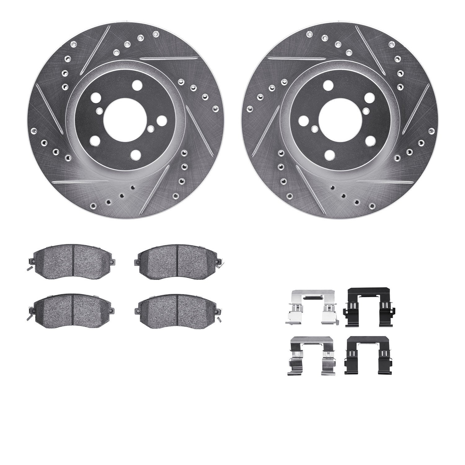 7312-13050 Drilled/Slotted Brake Rotor with 3000-Series Ceramic Brake Pads Kit & Hardware [Silver], 2011-2016 Subaru, Position: