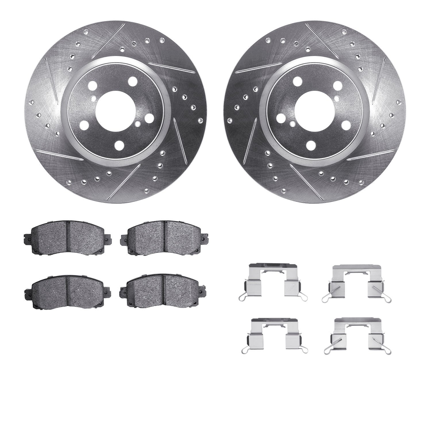 7312-13055 Drilled/Slotted Brake Rotor with 3000-Series Ceramic Brake Pads Kit & Hardware [Silver], Fits Select Subaru, Position