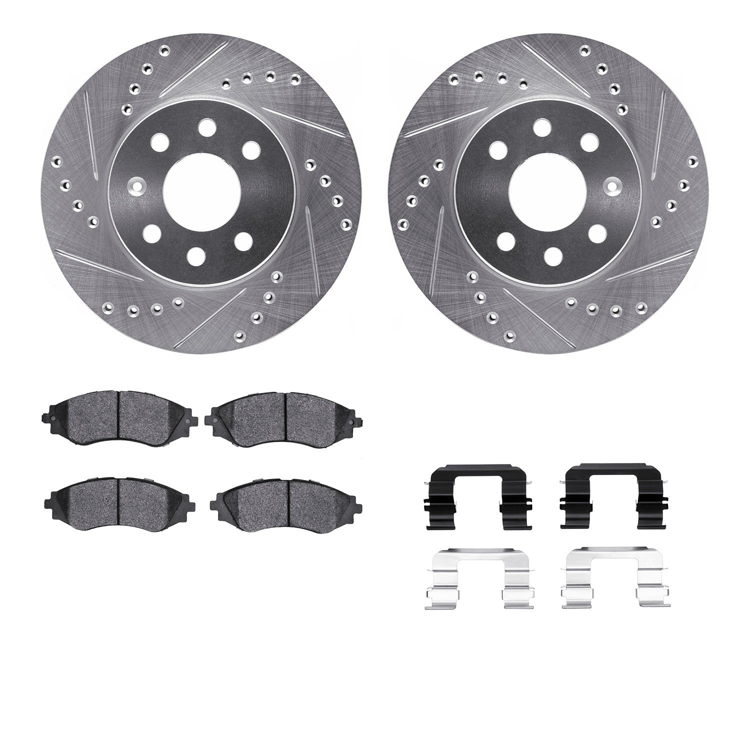 7312-18006 Drilled/Slotted Brake Rotor with 3000-Series Ceramic Brake Pads Kit & Hardware [Silver], 2000-2002 GM, Position: Fron