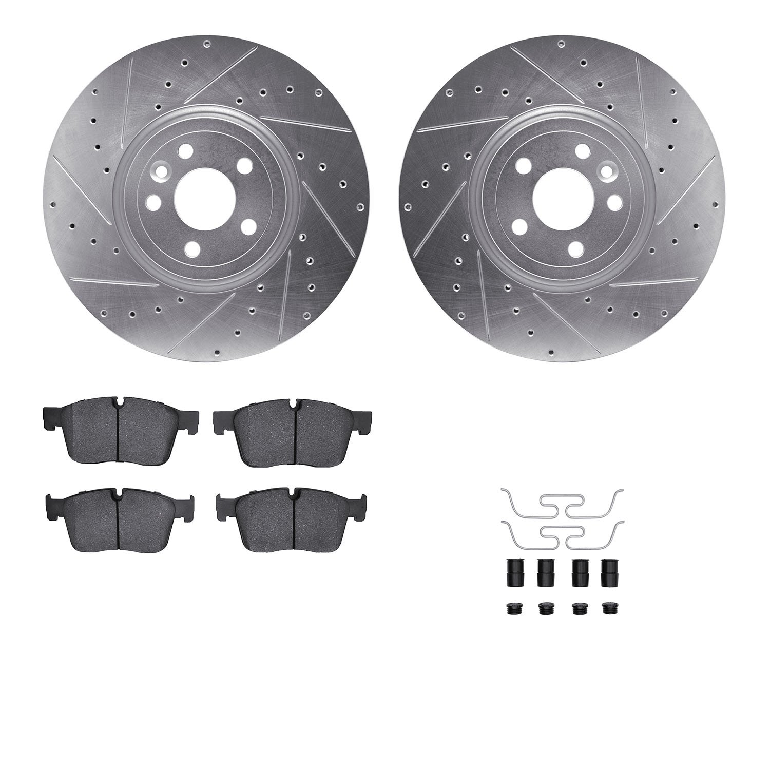 7312-20030 Drilled/Slotted Brake Rotor with 3000-Series Ceramic Brake Pads Kit & Hardware [Silver], 2017-2020 Multiple Makes/Mod