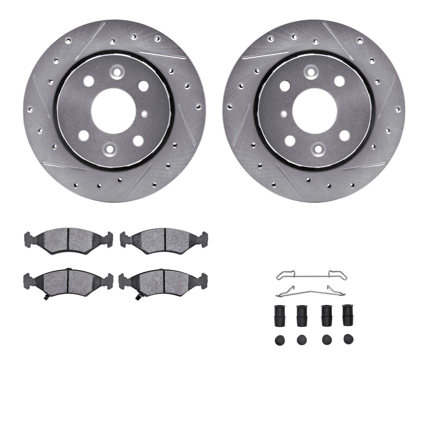 7312-21005 Drilled/Slotted Brake Rotor with 3000-Series Ceramic Brake Pads Kit & Hardware [Silver], 1994-2000 Kia/Hyundai/Genesi