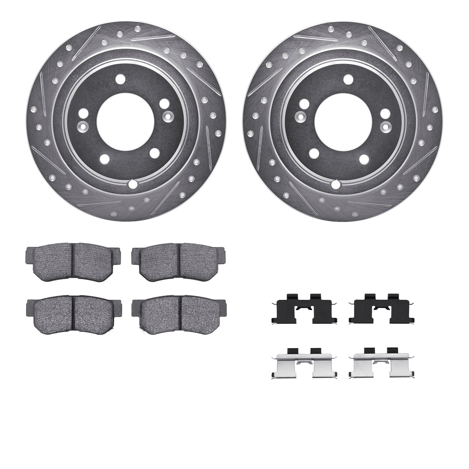 7312-21008 Drilled/Slotted Brake Rotor with 3000-Series Ceramic Brake Pads Kit & Hardware [Silver], 2004-2006 Kia/Hyundai/Genesi