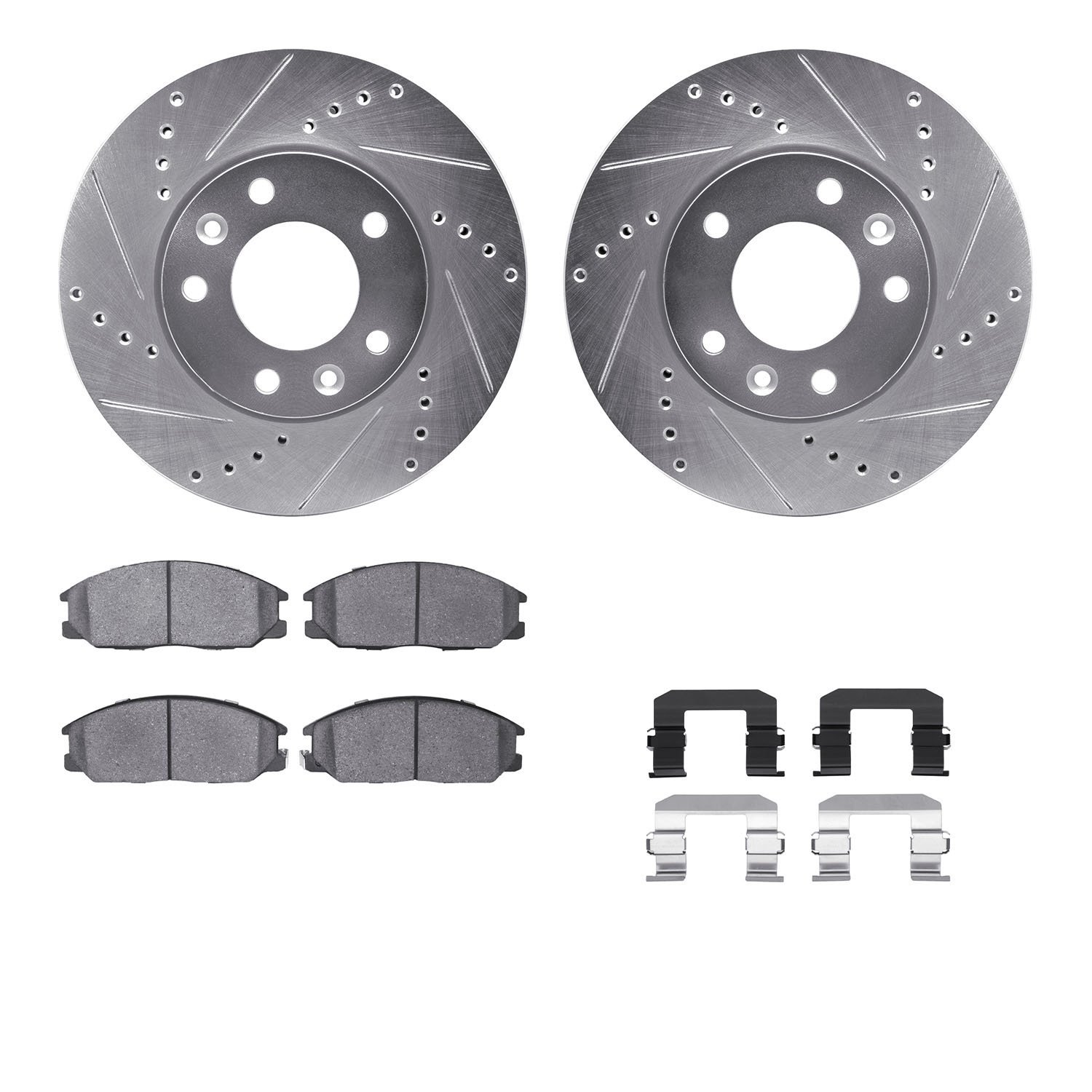 7312-21010 Drilled/Slotted Brake Rotor with 3000-Series Ceramic Brake Pads Kit & Hardware [Silver], 2004-2005 Kia/Hyundai/Genesi