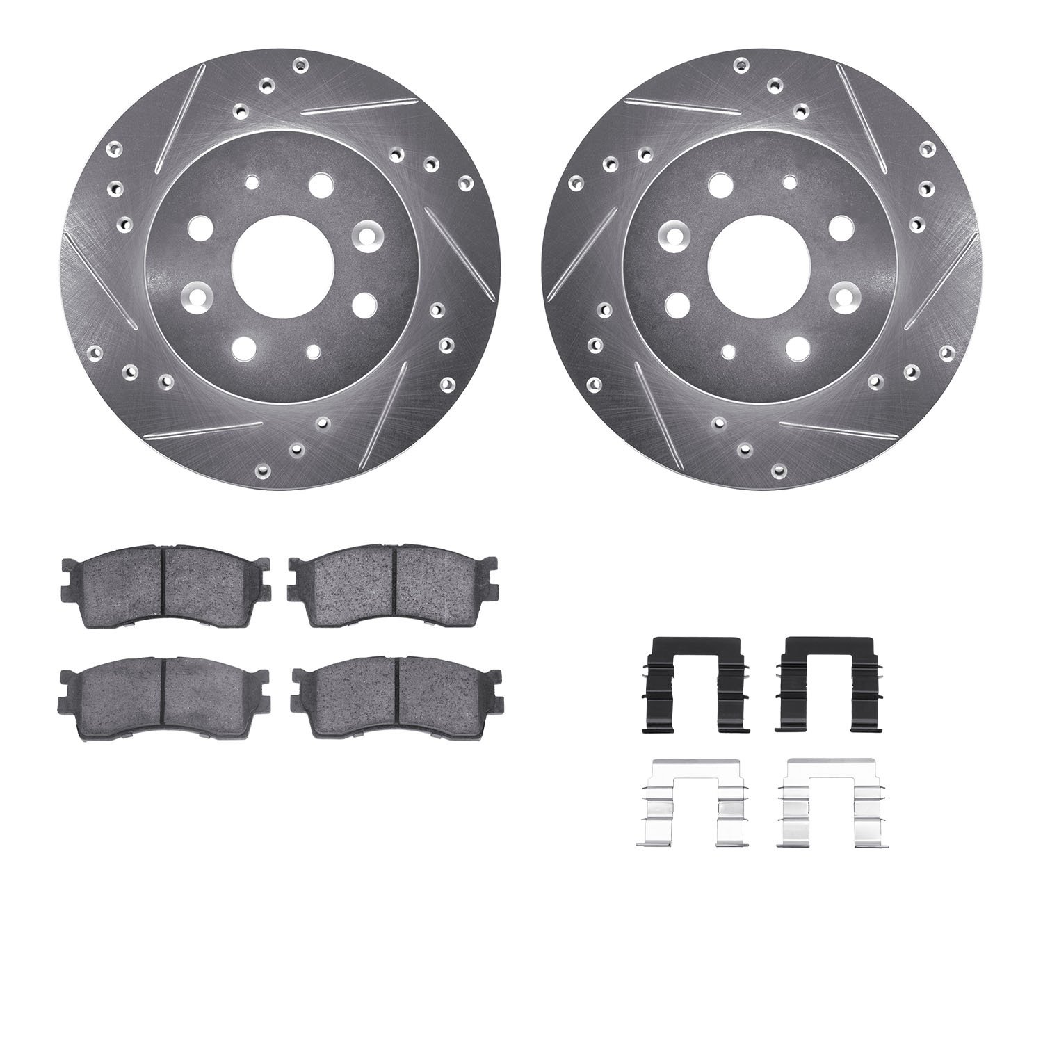 7312-21013 Drilled/Slotted Brake Rotor with 3000-Series Ceramic Brake Pads Kit & Hardware [Silver], 2003-2005 Kia/Hyundai/Genesi