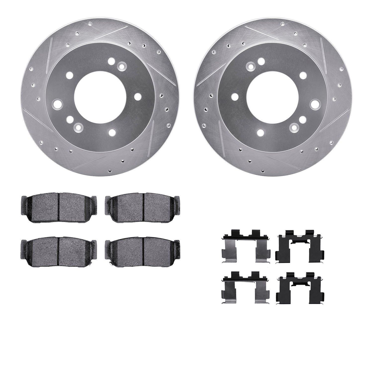 7312-21019 Drilled/Slotted Brake Rotor with 3000-Series Ceramic Brake Pads Kit & Hardware [Silver], 2003-2006 Kia/Hyundai/Genesi