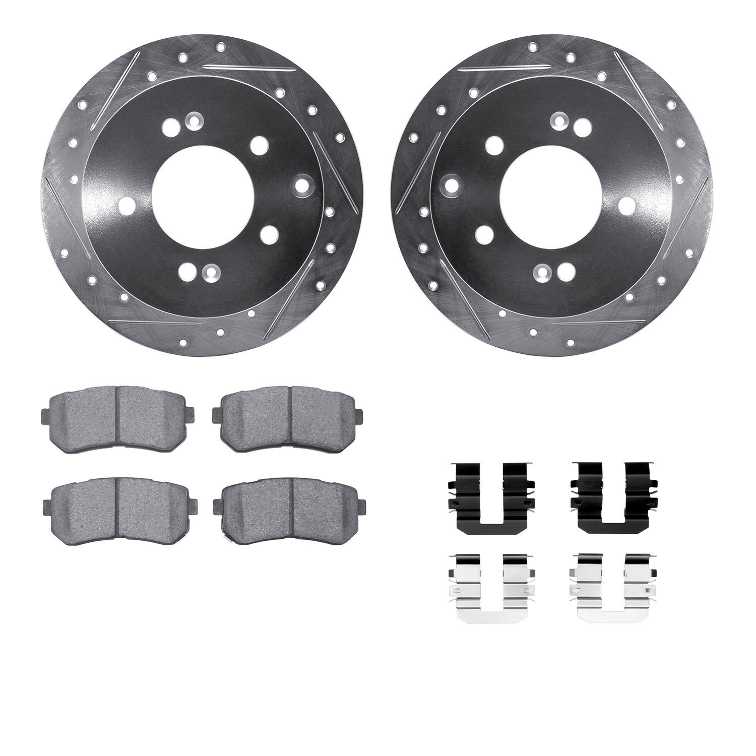 7312-21022 Drilled/Slotted Brake Rotor with 3000-Series Ceramic Brake Pads Kit & Hardware [Silver], 2010-2013 Kia/Hyundai/Genesi