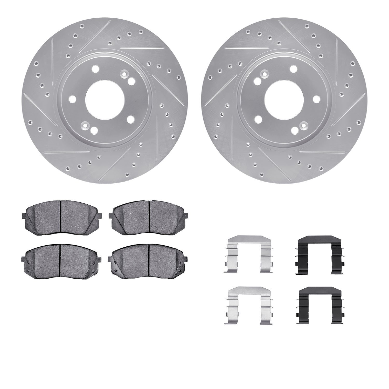 7312-21025 Drilled/Slotted Brake Rotor with 3000-Series Ceramic Brake Pads Kit & Hardware [Silver], 2012-2016 Kia/Hyundai/Genesi