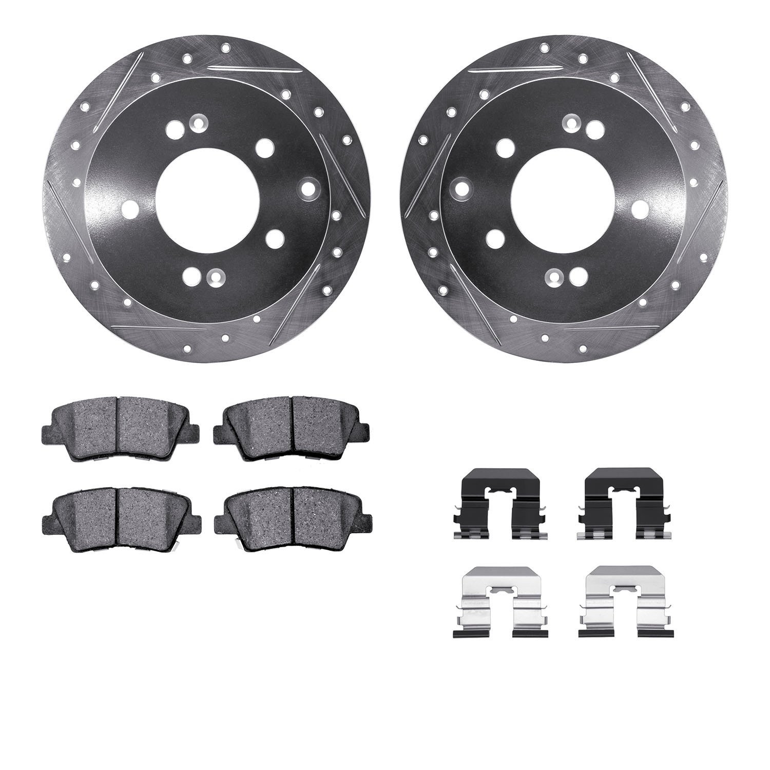 7312-21028 Drilled/Slotted Brake Rotor with 3000-Series Ceramic Brake Pads Kit & Hardware [Silver], 2010-2013 Kia/Hyundai/Genesi