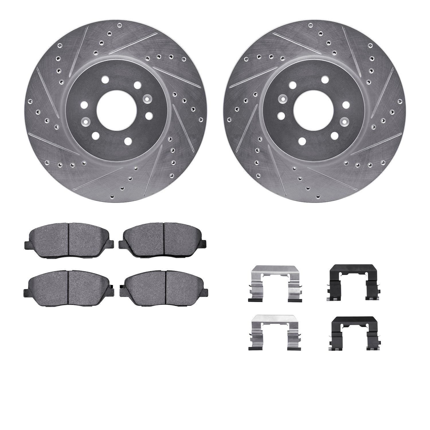 7312-21029 Drilled/Slotted Brake Rotor with 3000-Series Ceramic Brake Pads Kit & Hardware [Silver], 2009-2010 Kia/Hyundai/Genesi