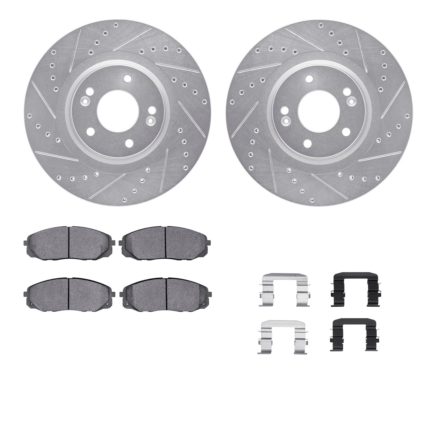 7312-21038 Drilled/Slotted Brake Rotor with 3000-Series Ceramic Brake Pads Kit & Hardware [Silver], 2015-2021 Kia/Hyundai/Genesi