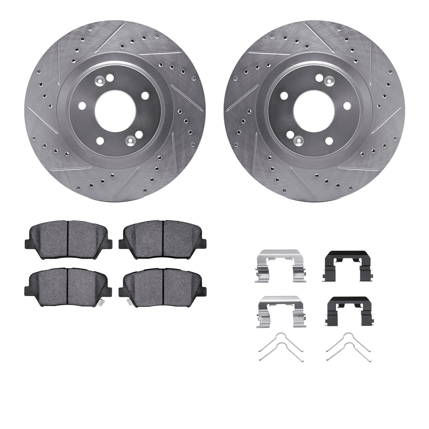7312-21039 Drilled/Slotted Brake Rotor with 3000-Series Ceramic Brake Pads Kit & Hardware [Silver], 2015-2020 Kia/Hyundai/Genesi